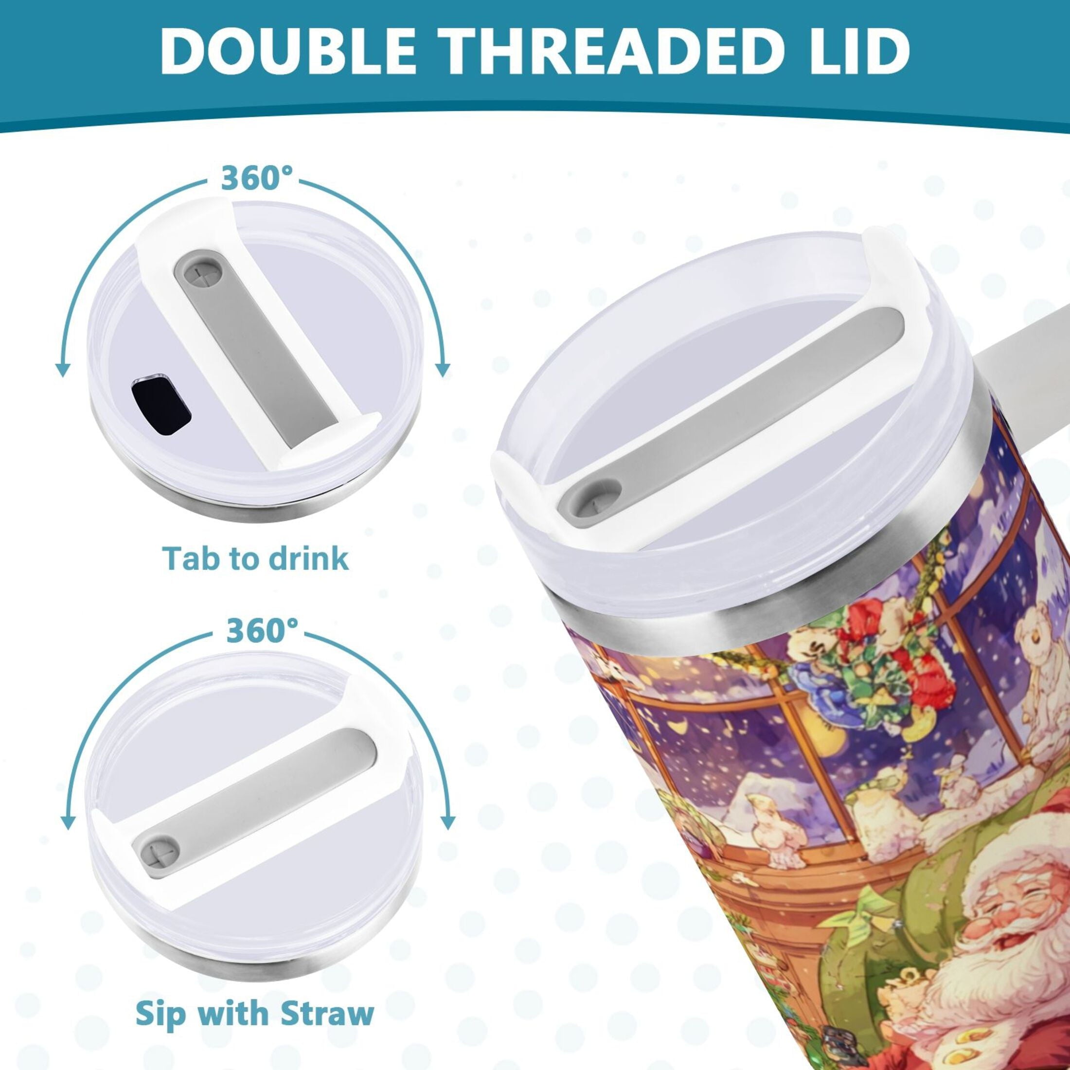 40 oz Insulated Stainless Steel Tumbler Double Wall Stainless Steel Tumbler with 2-Way Drinking Festive Christmas Scene M575B