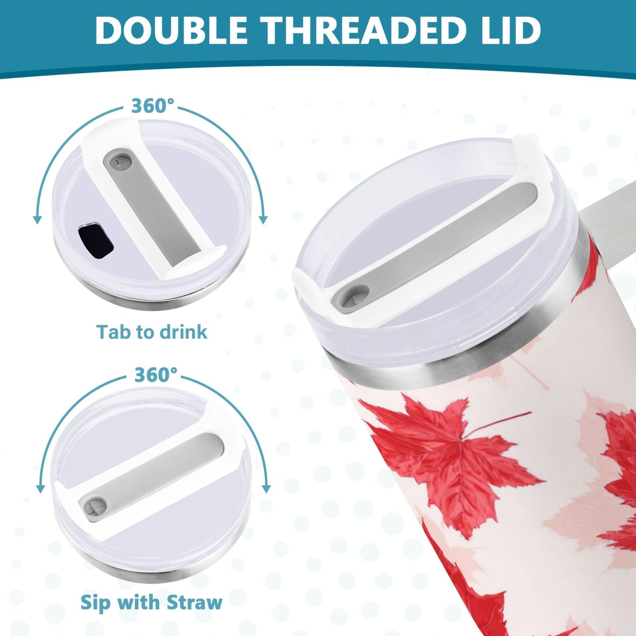 40 oz Insulated Stainless Steel Tumbler Double Wall Stainless Steel Tumbler with 2-Way Drinking Red Maple Leaves Pattern M601F