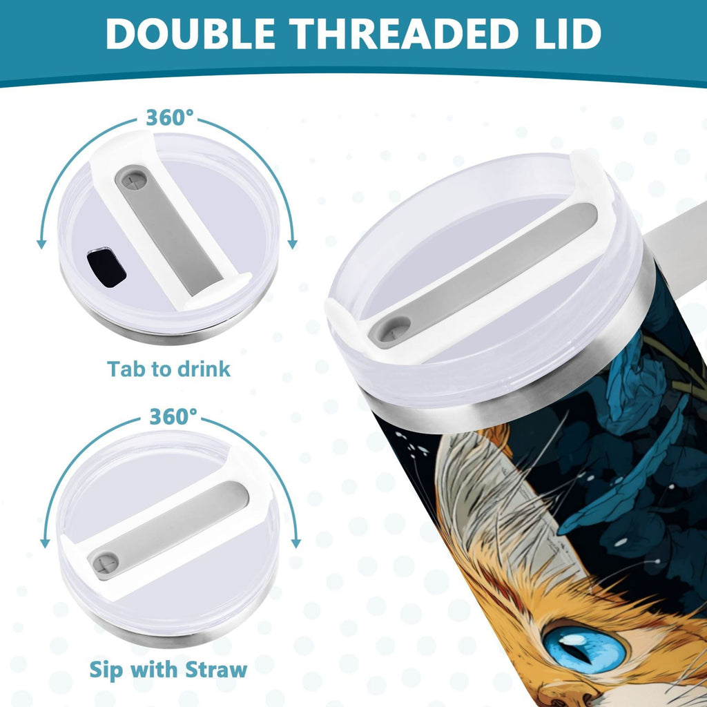 30 oz Insulated Stainless Steel Tumbler Double Wall Stainless Steel Tumbler with 2-Way Drinking Orange Cat with Blue Eyes M585E
