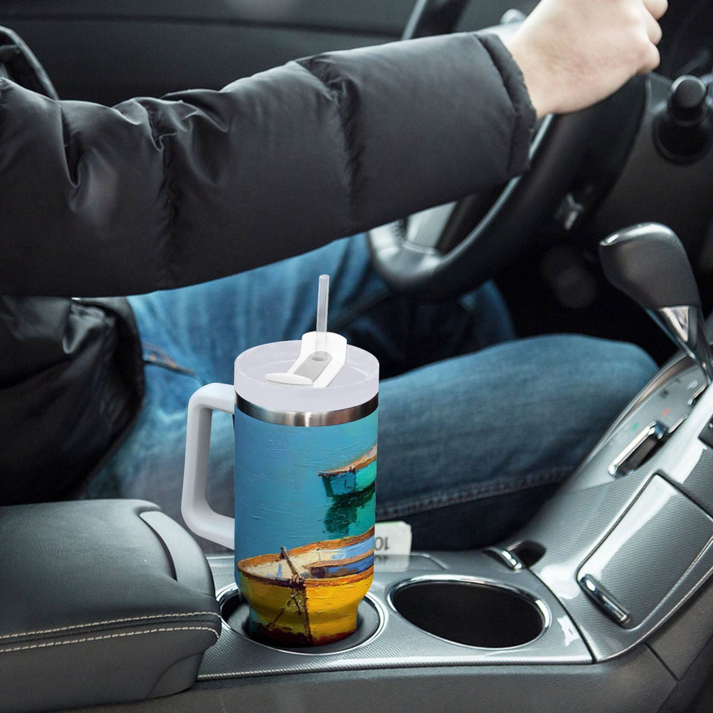 30 oz Insulated Stainless Steel Tumbler Double Wall Stainless Steel Tumbler with 2-Way Drinking Colorful Row Boats M555V