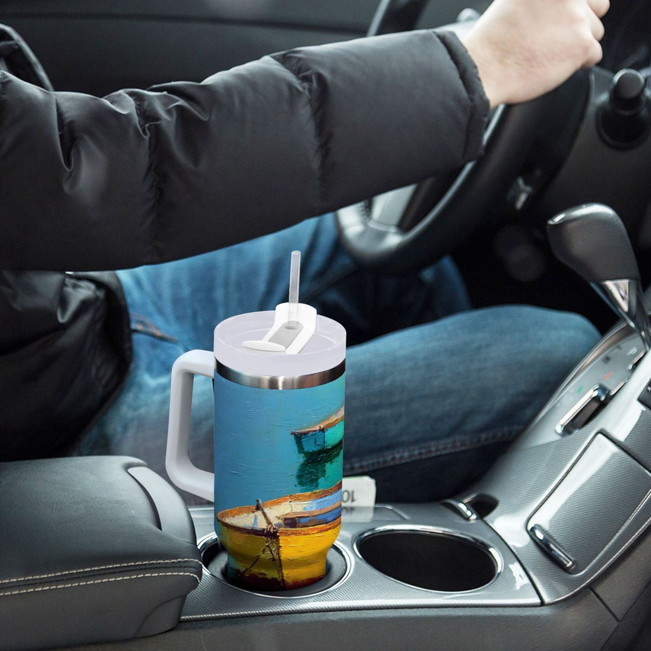 30 oz Insulated Stainless Steel Tumbler Double Wall Stainless Steel Tumbler with 2-Way Drinking Colorful Row Boats M555V