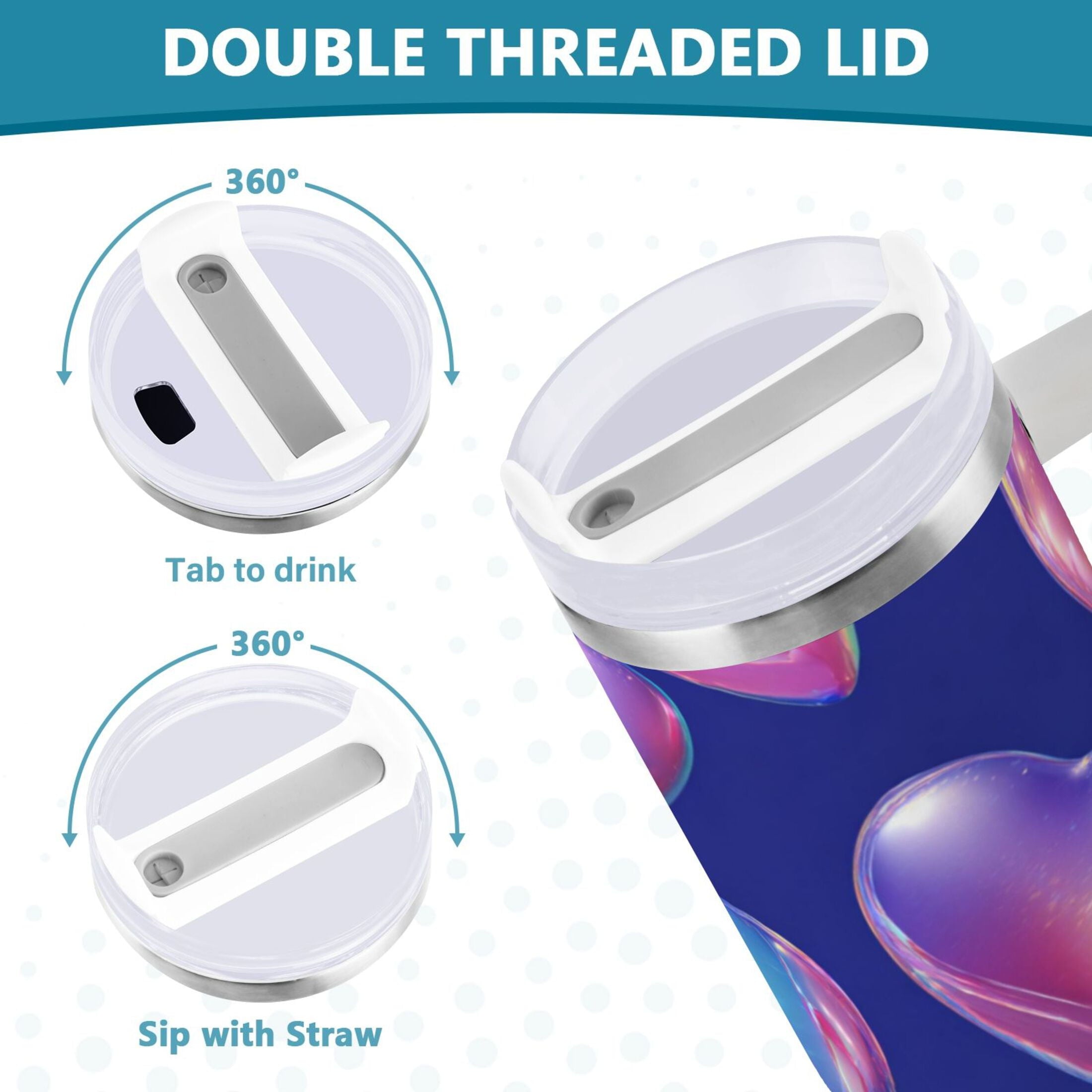 30 oz Insulated Stainless Steel Tumbler Double Wall Stainless Steel Tumbler with 2-Way Drinking Pink-purple Hearts M508H