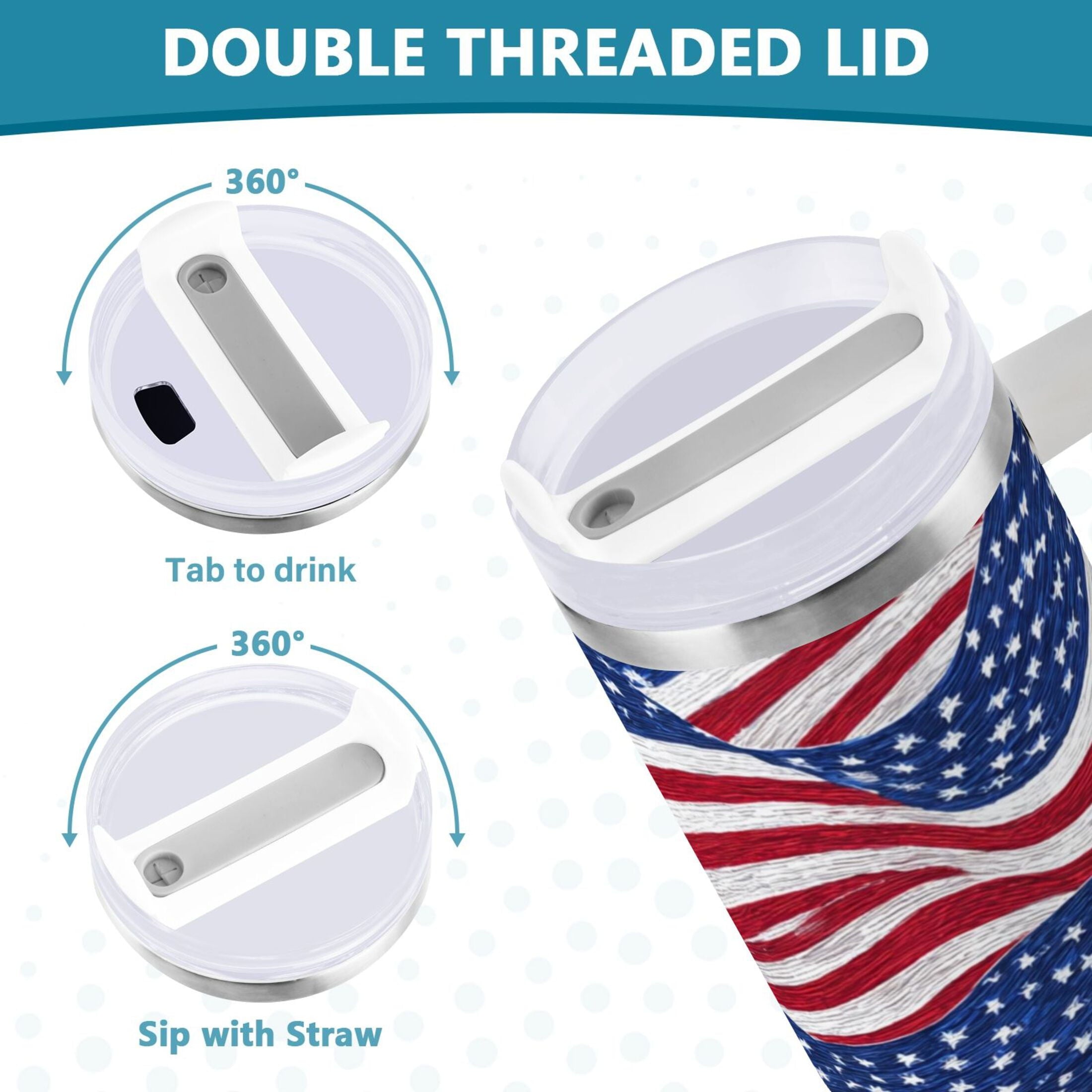 30 oz Insulated Stainless Steel Tumbler Double Wall Stainless Steel Tumbler with 2-Way Drinking Flags Wave Pattern M536U