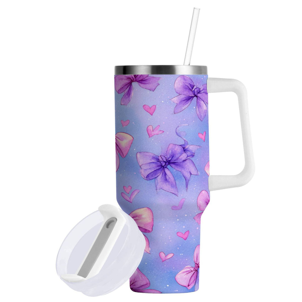 30 oz Insulated Stainless Steel Tumbler Double Wall Stainless Steel Tumbler with 2-Way Drinking Watercolor Bows Pattern M627Q