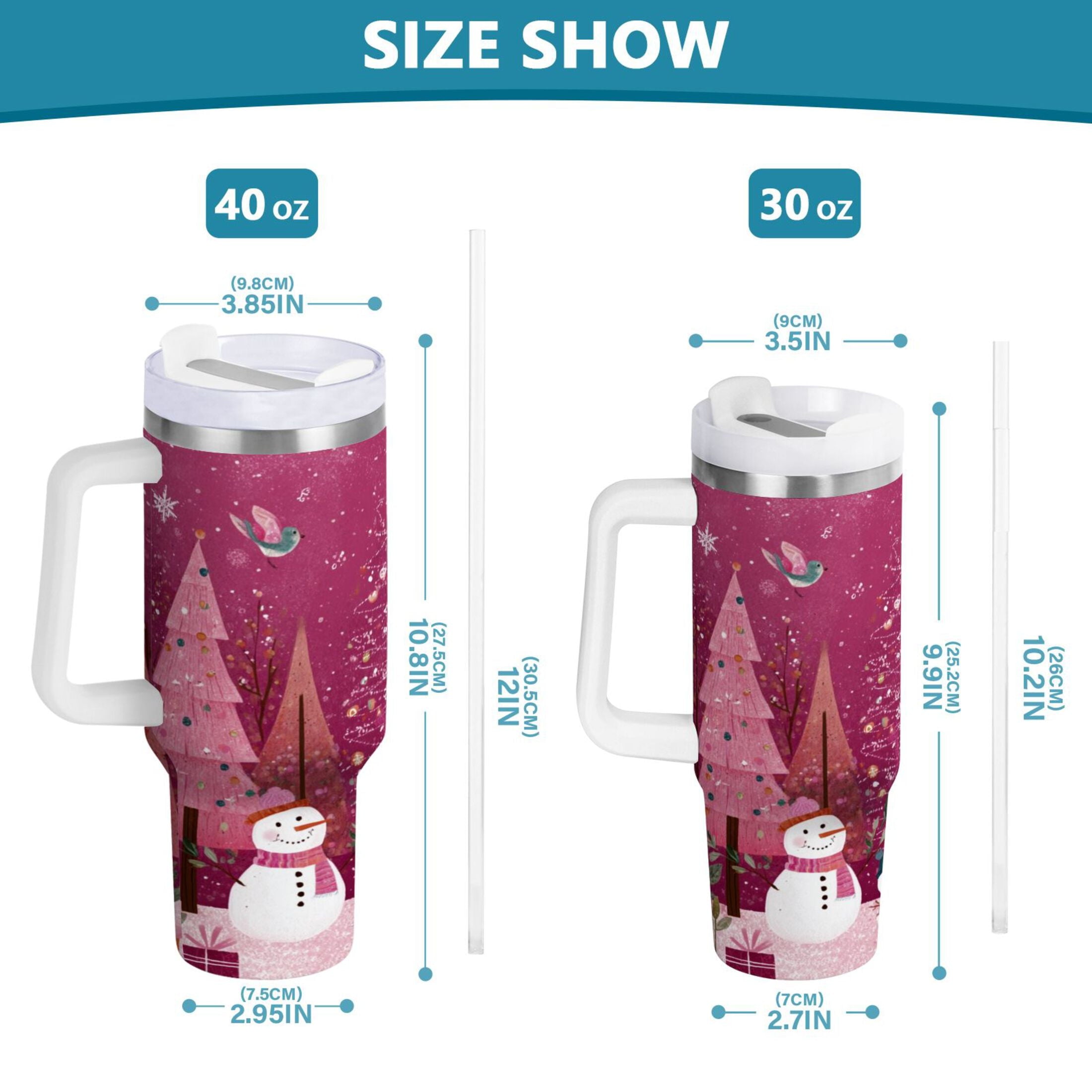 40 oz Insulated Stainless Steel Tumbler Double Wall Stainless Steel Tumbler with 2-Way Drinking Pink Christmas Forest M512P