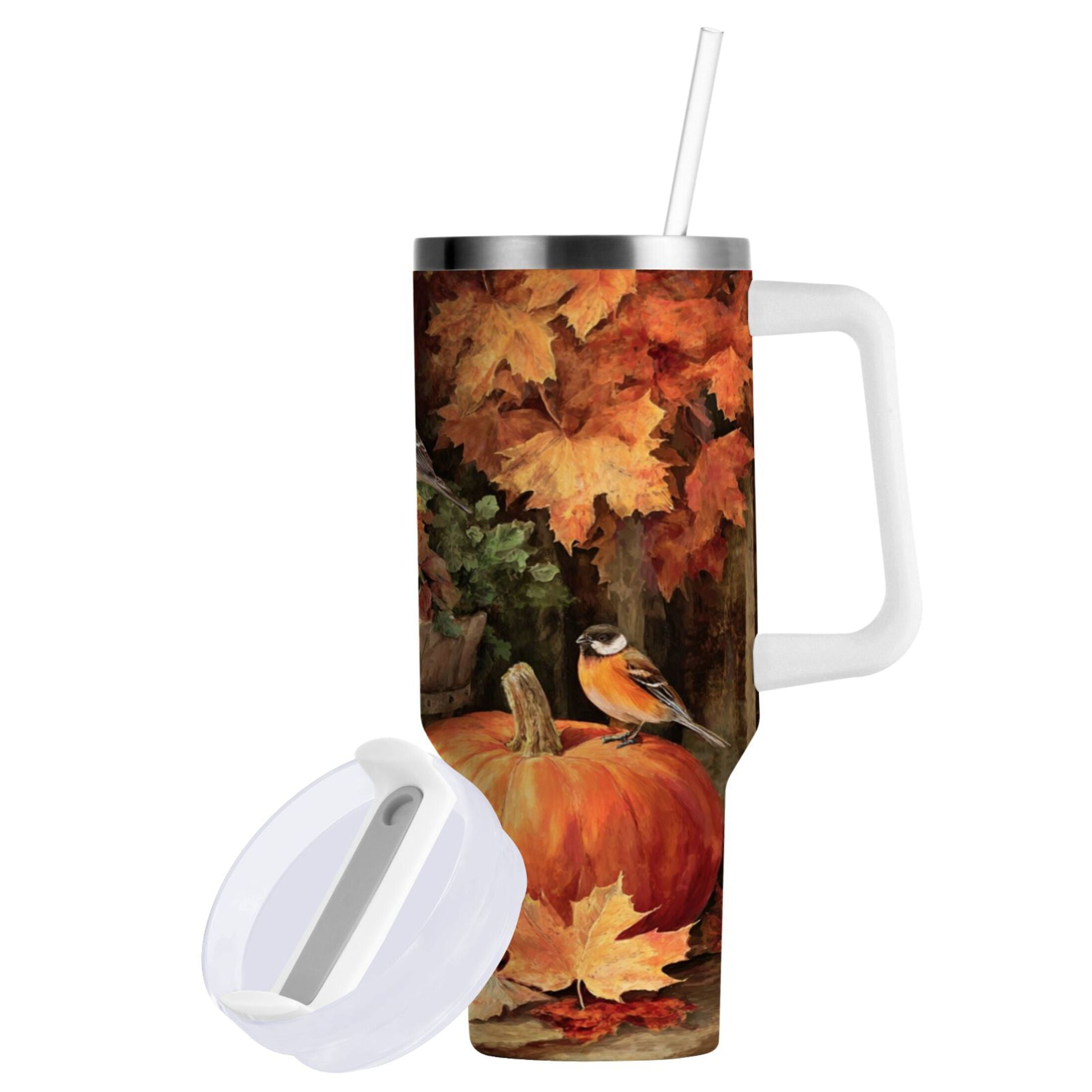 30 oz Insulated Stainless Steel Tumbler Double Wall Stainless Steel Tumbler with 2-Way Drinking Beautiful Fall Scene M610C