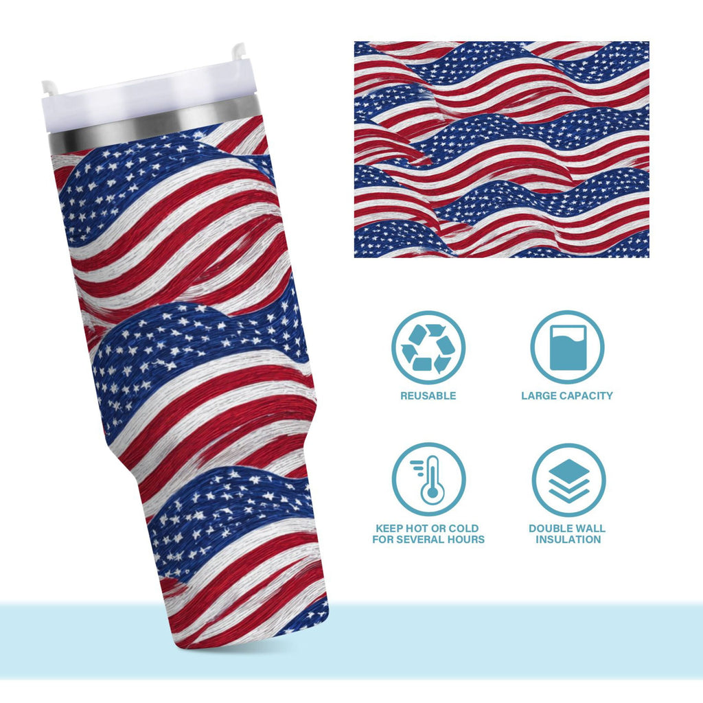 30 oz Insulated Stainless Steel Tumbler Double Wall Stainless Steel Tumbler with 2-Way Drinking Flags Wave Pattern M536U