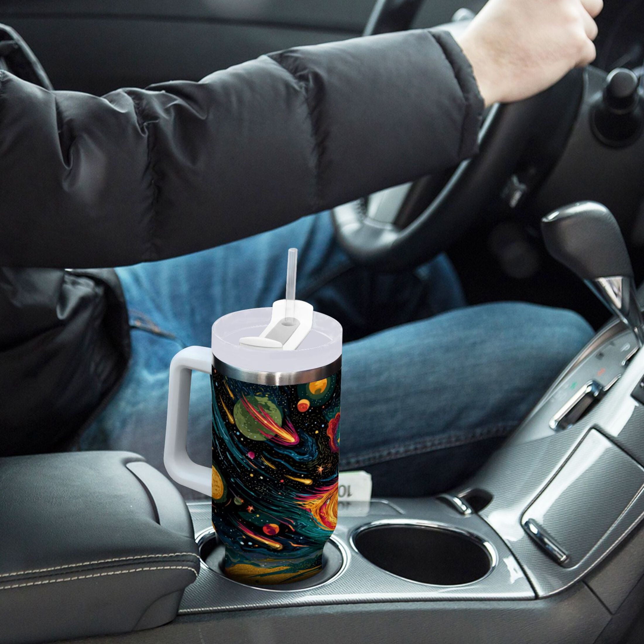 40 oz Insulated Stainless Steel Tumbler Double Wall Stainless Steel Tumbler with 2-Way Drinking Swirling Galaxy M496J