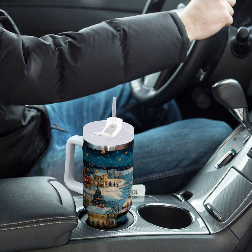 30 oz Insulated Stainless Steel Tumbler Double Wall Stainless Steel Tumbler with 2-Way Drinking Whimsical Christmas Scene M545Q