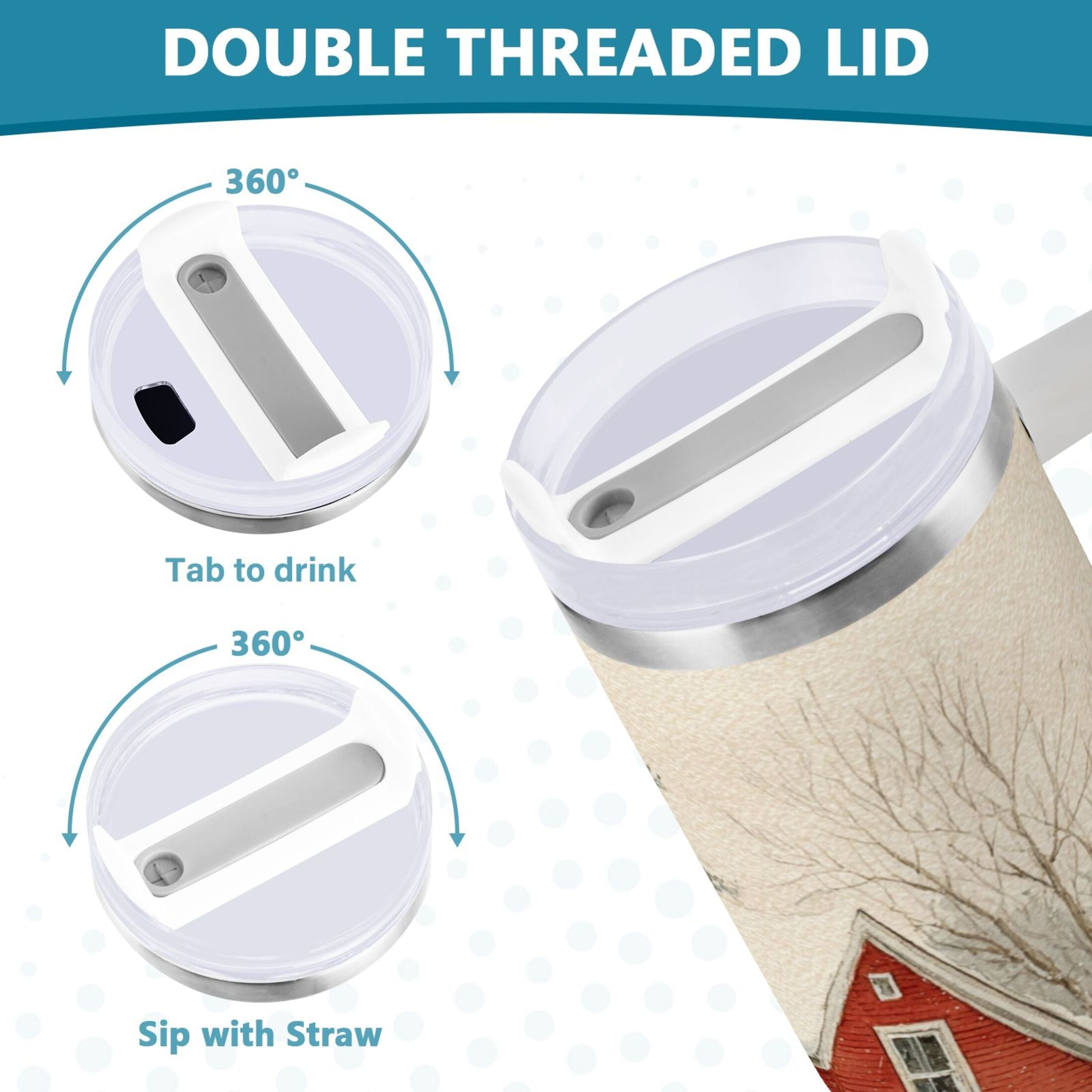 40 oz Insulated Stainless Steel Tumbler Double Wall Stainless Steel Tumbler with 2-Way Drinking House with Snow-covered Roof M674V