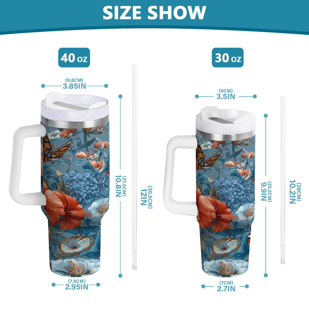 30 oz Insulated Stainless Steel Tumbler Double Wall Stainless Steel Tumbler with 2-Way Drinking Birds and Flowers M552X