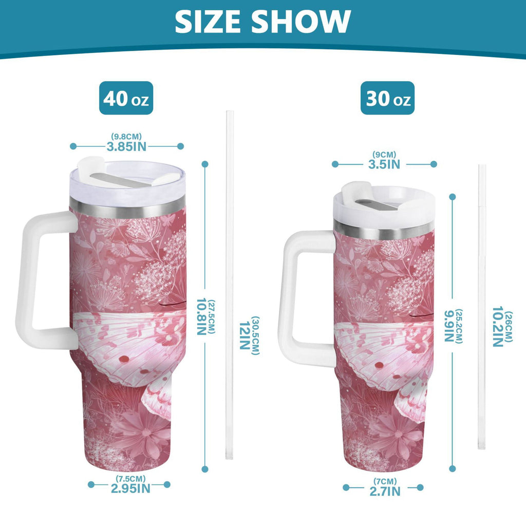 30 oz Insulated Stainless Steel Tumbler Double Wall Stainless Steel Tumbler with 2-Way Drinking Soft Pink Butterfly M561T