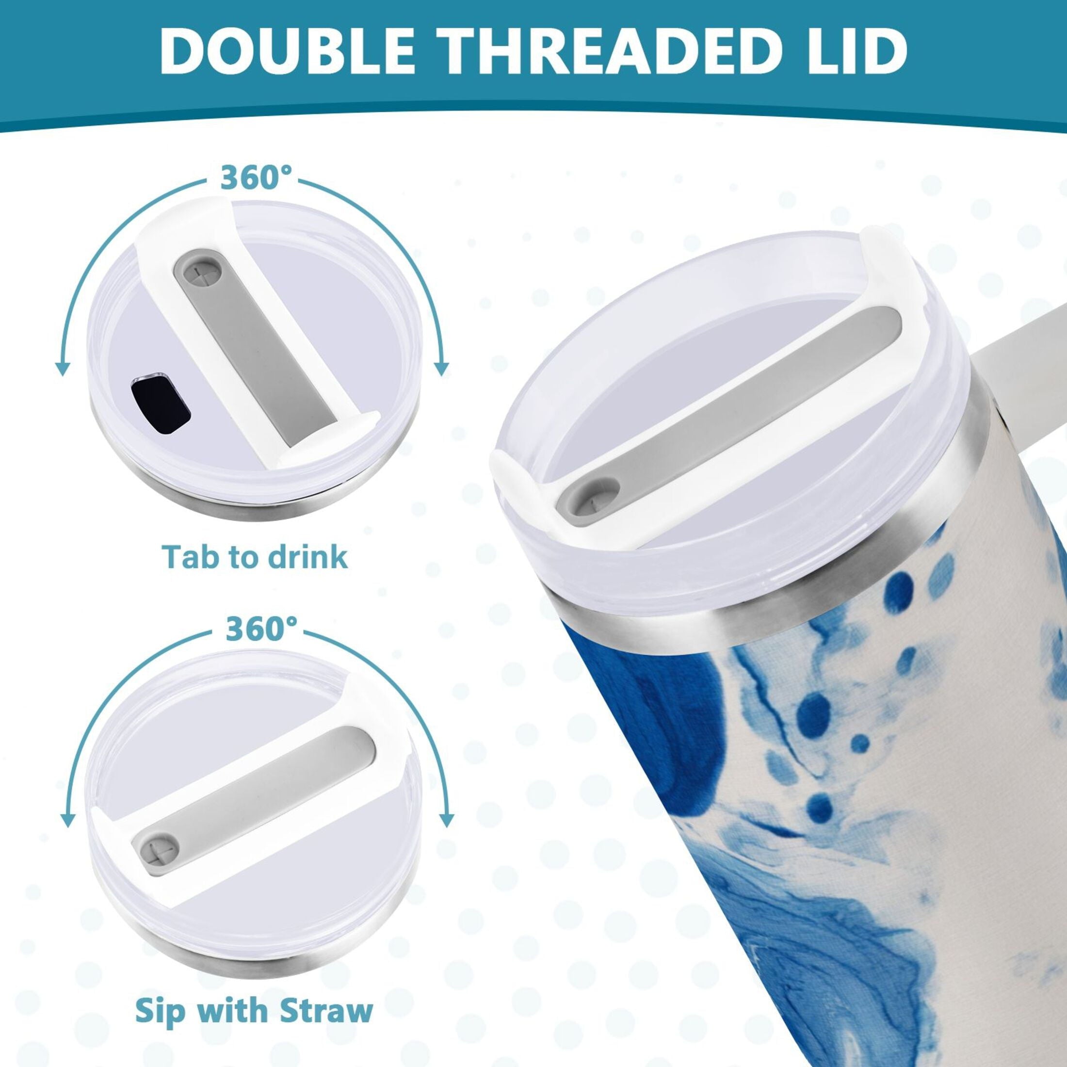 40 oz Insulated Stainless Steel Tumbler Double Wall Stainless Steel Tumbler with 2-Way Drinking Indigo Blue Tie-dye Pattern M632A