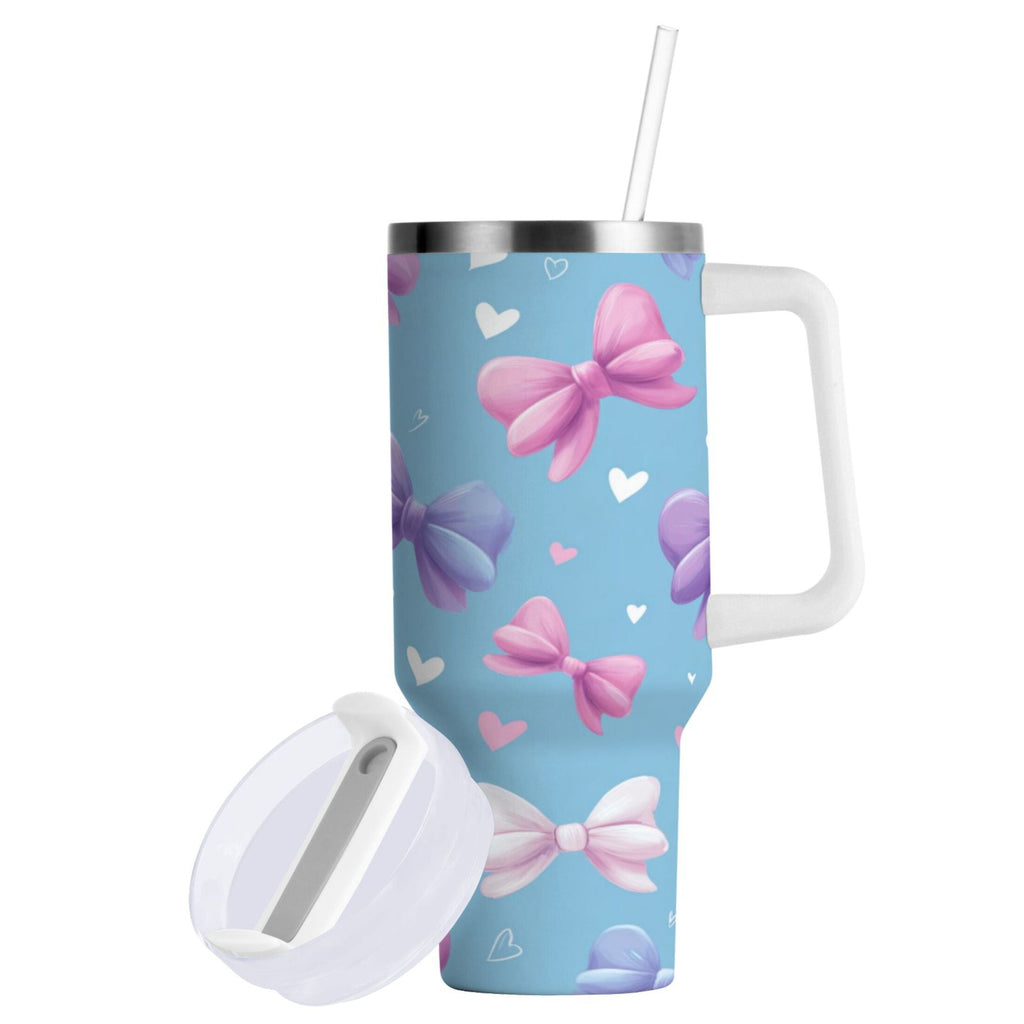 30 oz Insulated Stainless Steel Tumbler Double Wall Stainless Steel Tumbler with 2-Way Drinking Pink and Purple Bows M526E