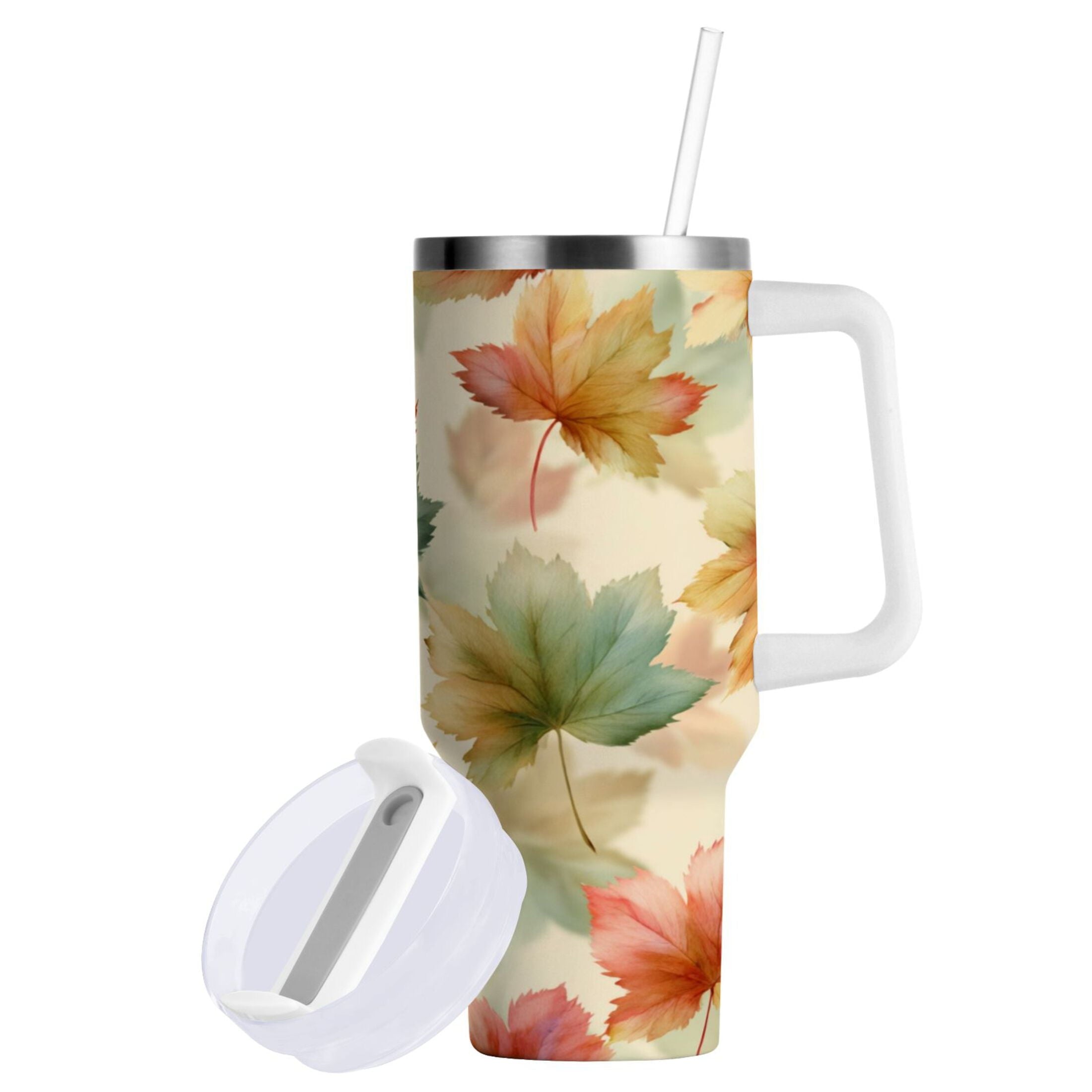 40 oz Insulated Stainless Steel Tumbler Double Wall Stainless Steel Tumbler with 2-Way Drinking Watercolor Maple Leaves Pattern M513M
