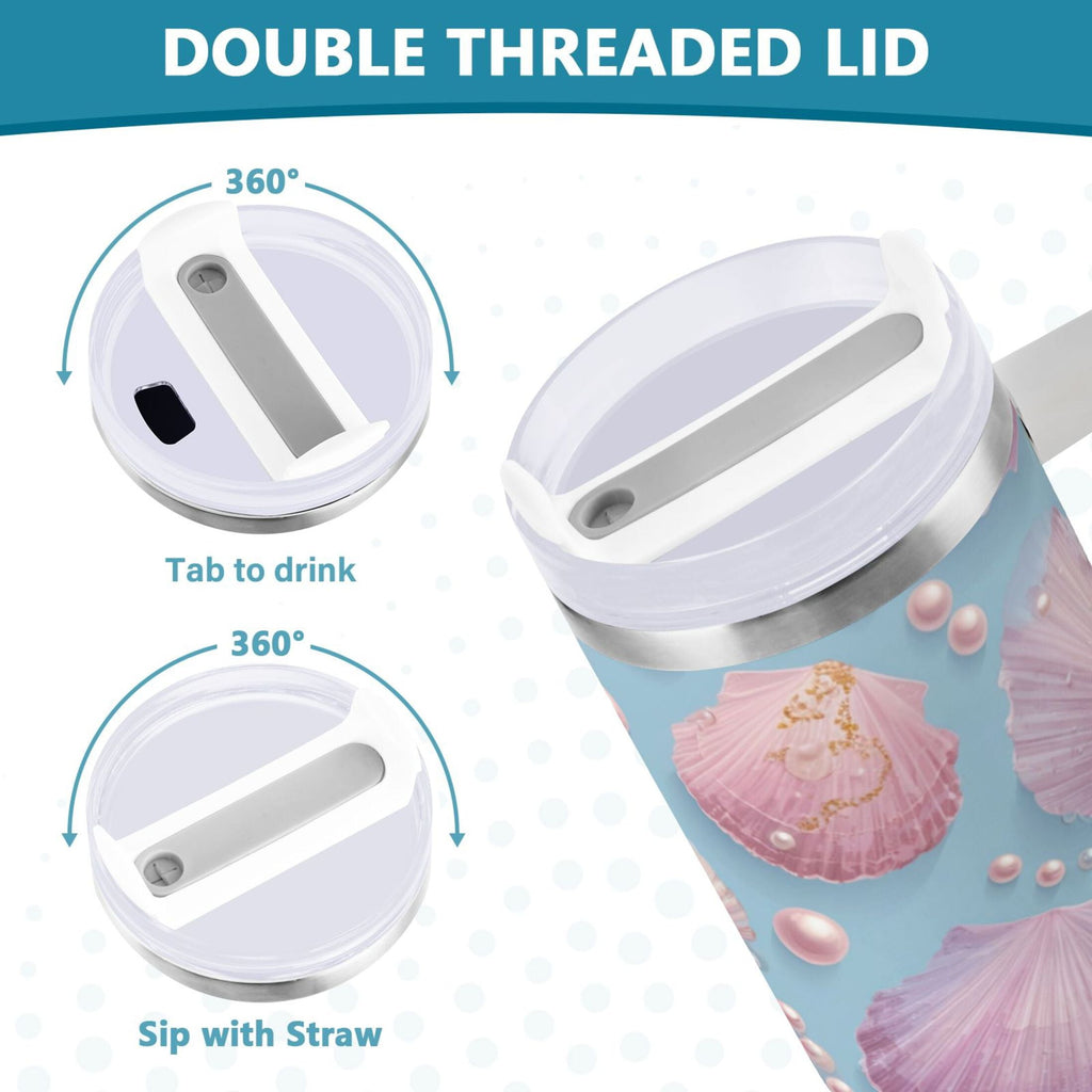 40 oz Insulated Stainless Steel Tumbler Double Wall Stainless Steel Tumbler with 2-Way Drinking Seashells and Pearls Pattern M569Q