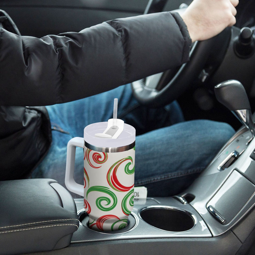 40 oz Insulated Stainless Steel Tumbler Double Wall Stainless Steel Tumbler with 2-Way Drinking Red and Green Swirls M539V