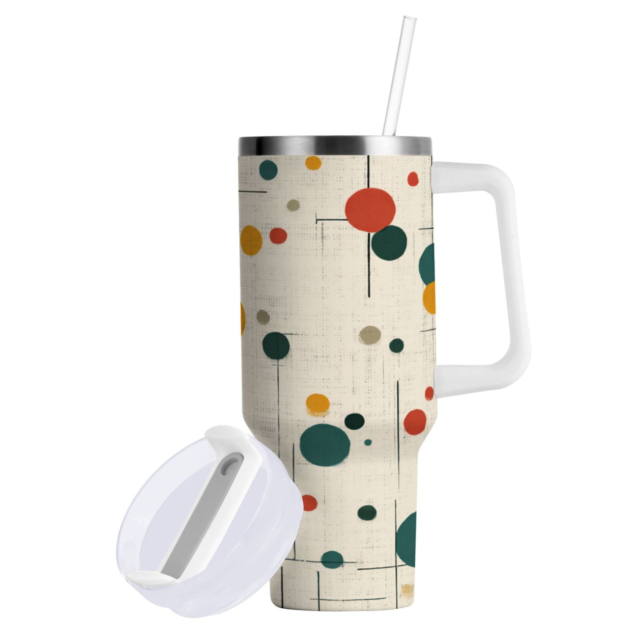 30 oz Insulated Stainless Steel Tumbler Double Wall Stainless Steel Tumbler with 2-Way Drinking Colorful Dots and Lines M646C