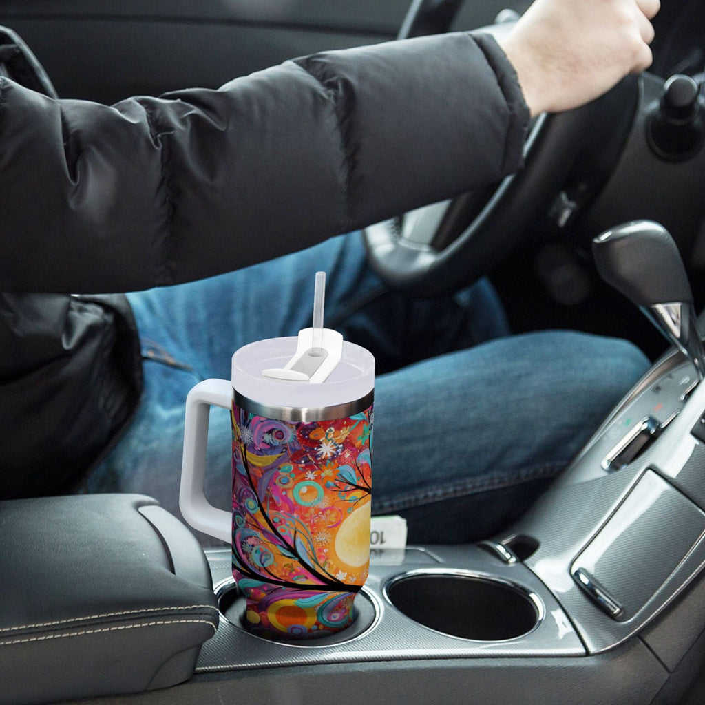 30 oz Insulated Stainless Steel Tumbler Double Wall Stainless Steel Tumbler with 2-Way Drinking Beautiful Abstract Tree Painting M654U