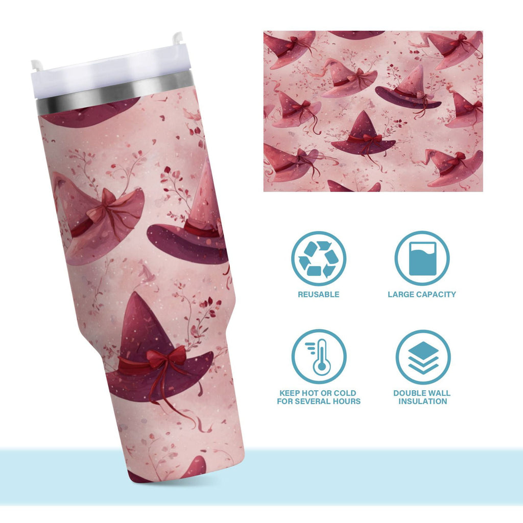 30 oz Insulated Stainless Steel Tumbler Double Wall Stainless Steel Tumbler with 2-Way Drinking Hats with Delicate Bows M679A