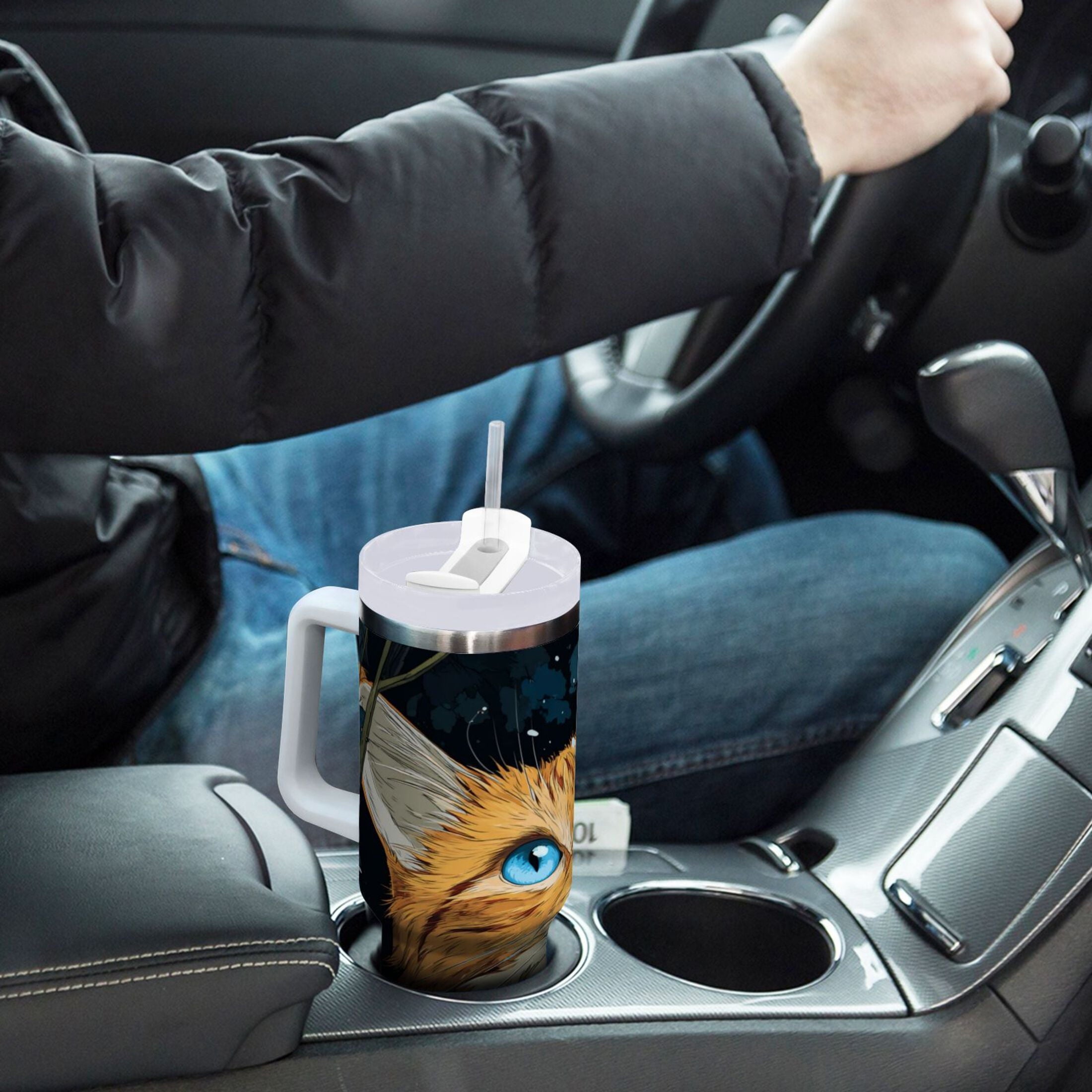30 oz Insulated Stainless Steel Tumbler Double Wall Stainless Steel Tumbler with 2-Way Drinking Orange Cat with Blue Eyes M585E