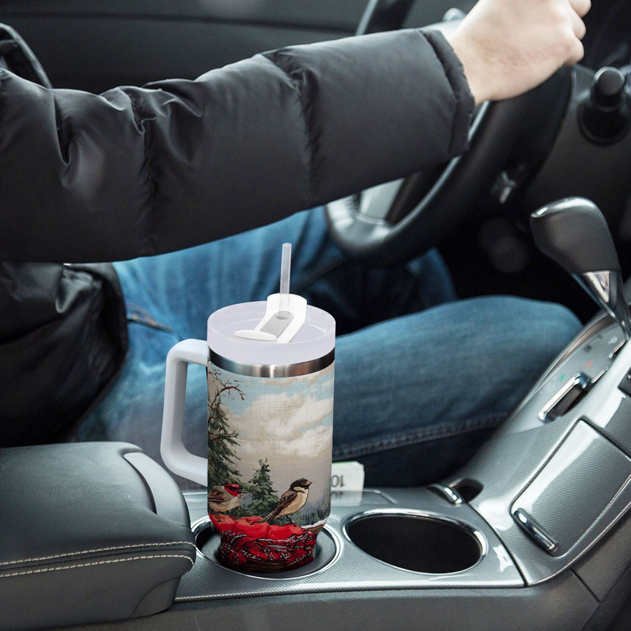 30 oz Insulated Stainless Steel Tumbler Double Wall Stainless Steel Tumbler with 2-Way Drinking Apples and Baskets M529K