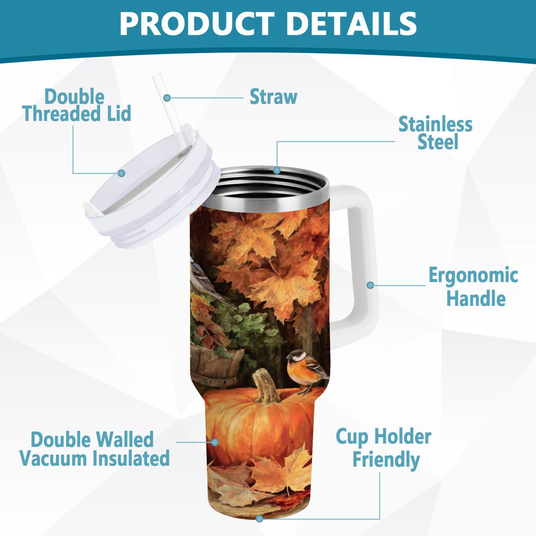 30 oz Insulated Stainless Steel Tumbler Double Wall Stainless Steel Tumbler with 2-Way Drinking Beautiful Fall Scene M610C