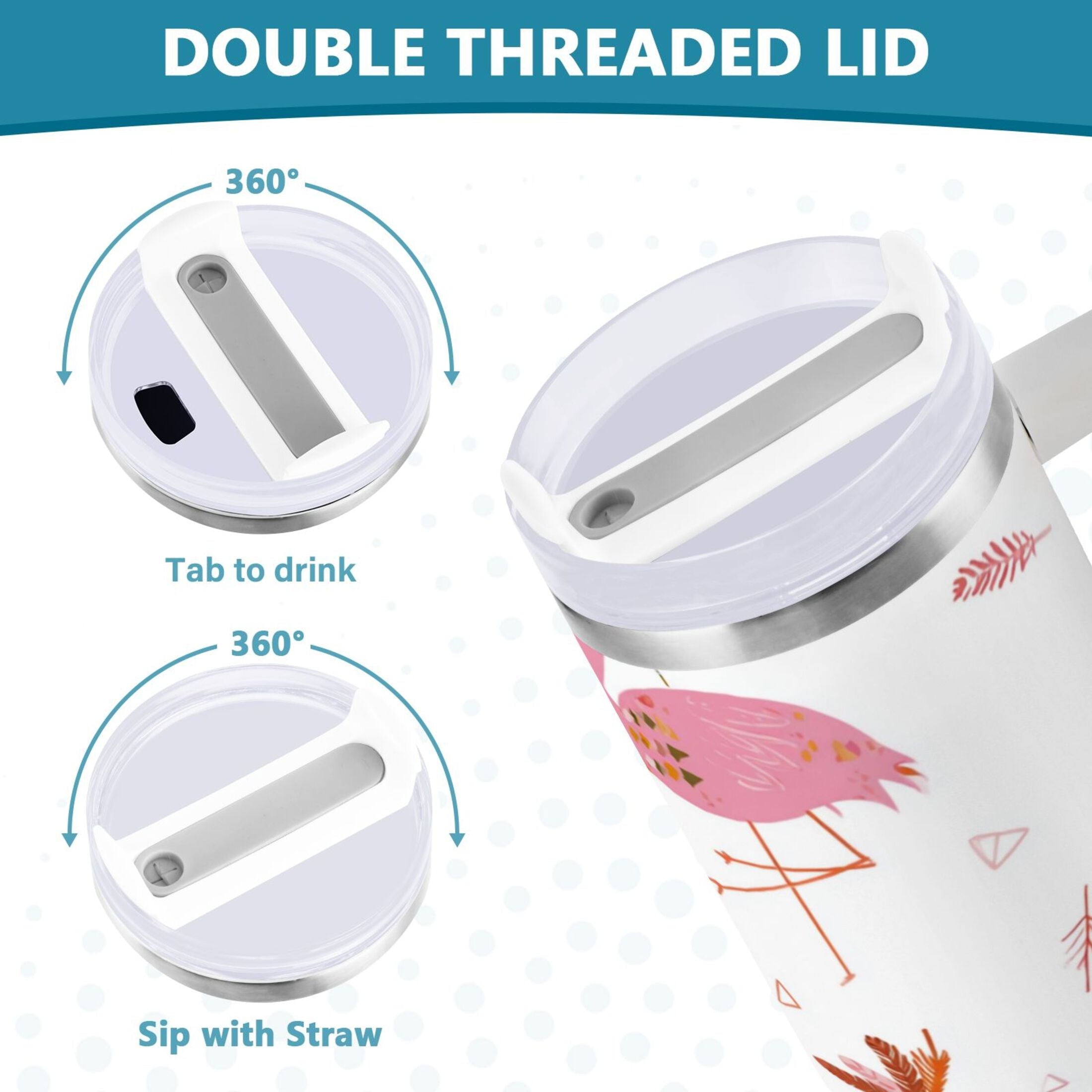 40 oz Insulated Stainless Steel Tumbler Double Wall Stainless Steel Tumbler with 2-Way Drinking Cute Pink Flamingo Pattern M515P