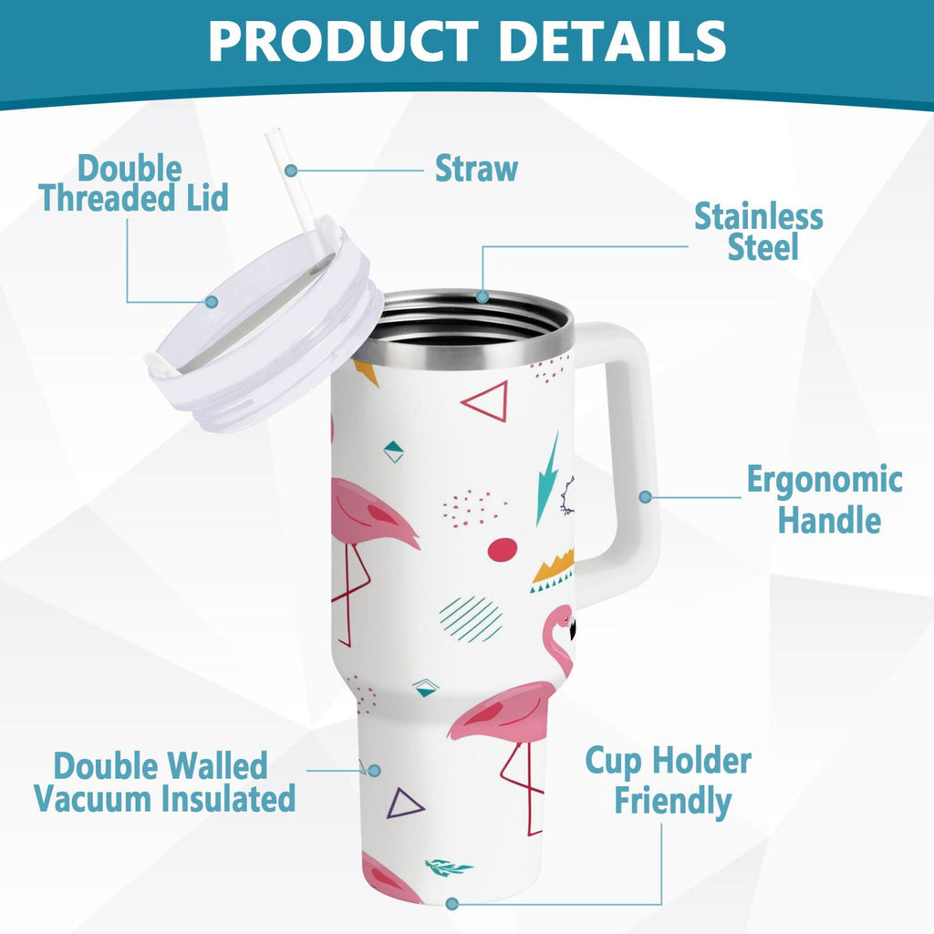 40 oz Insulated Stainless Steel Tumbler Double Wall Stainless Steel Tumbler with 2-Way Drinking Cute Flamingo Pattern M502J