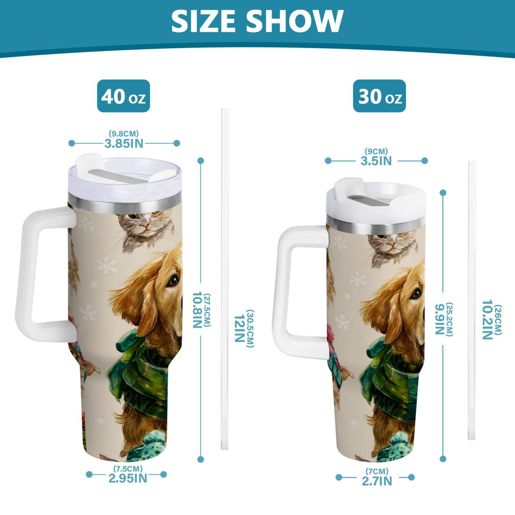 30 oz Insulated Stainless Steel Tumbler Double Wall Stainless Steel Tumbler with 2-Way Drinking Watercolor Animals Pattern M618F