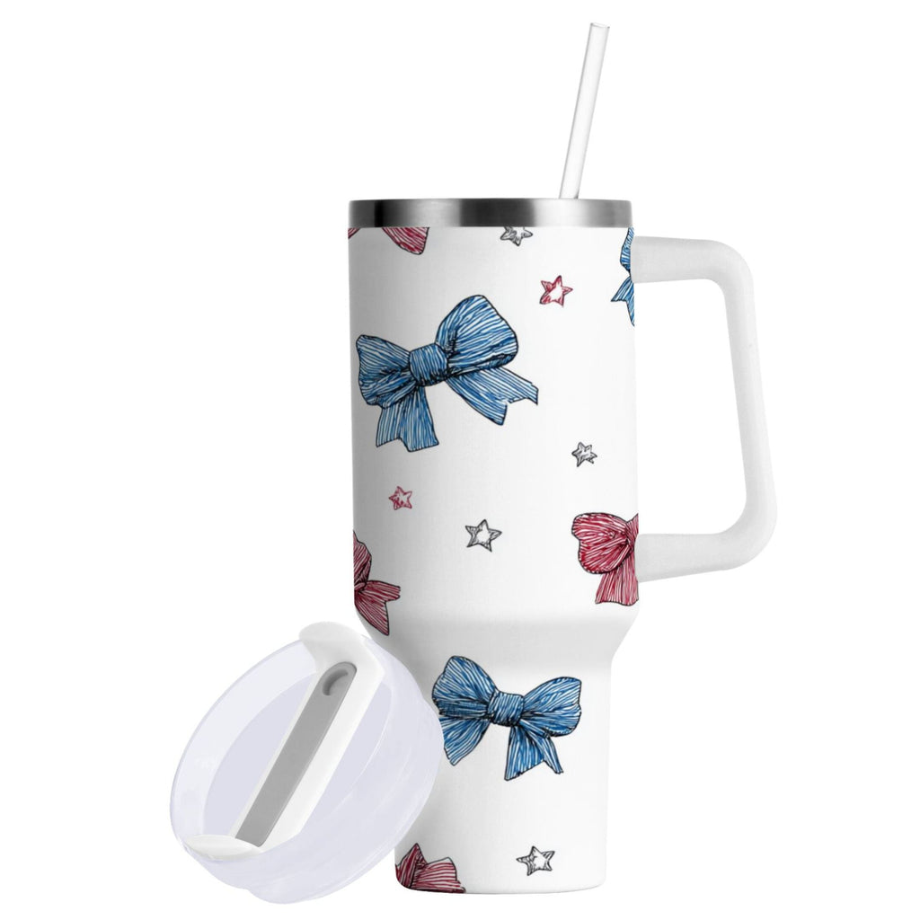 40 oz Insulated Stainless Steel Tumbler Double Wall Stainless Steel Tumbler with 2-Way Drinking Red and Blue Stripes Bows M510M