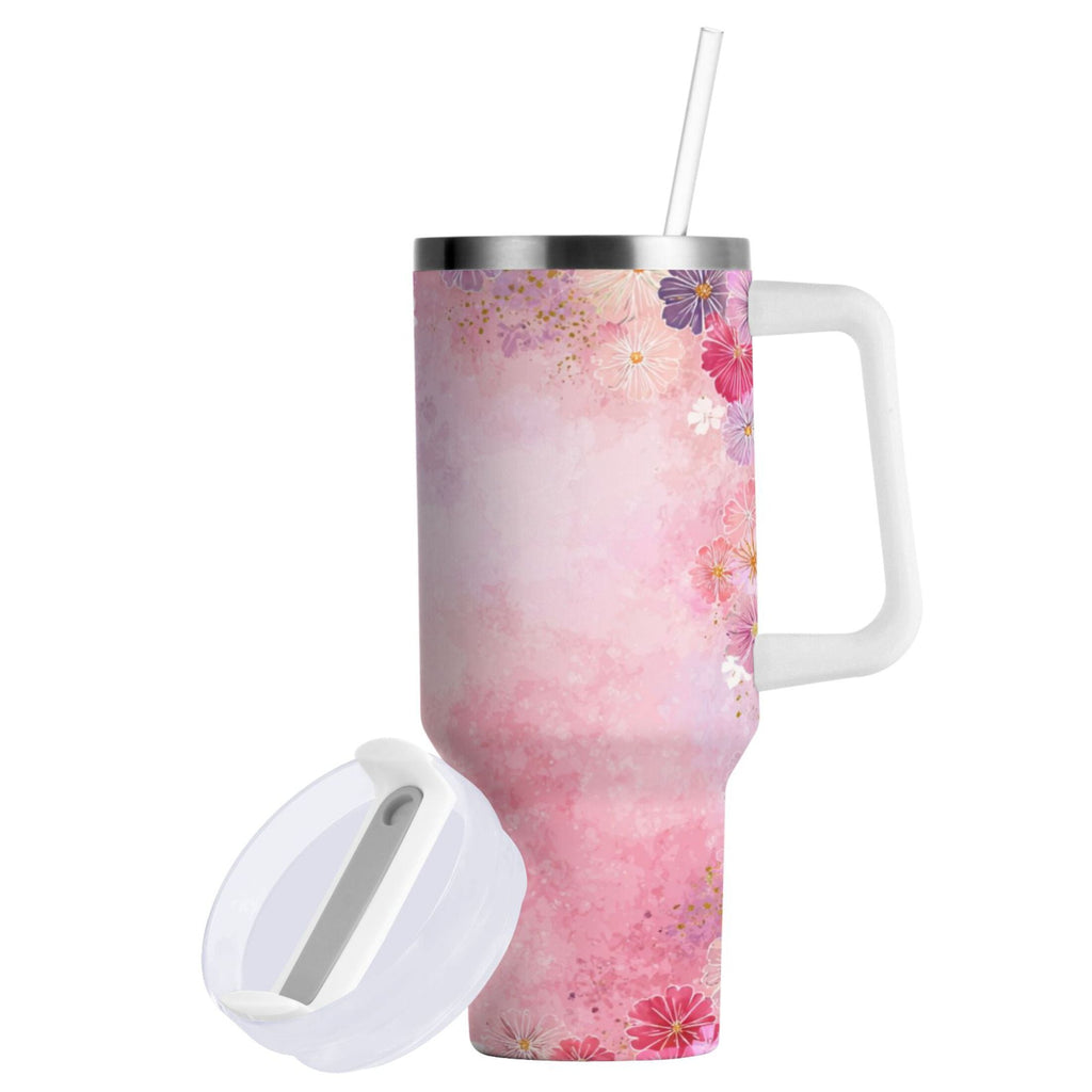 30 oz Insulated Stainless Steel Tumbler Double Wall Stainless Steel Tumbler with 2-Way Drinking Colorful Pastel Floral Pattern M514G