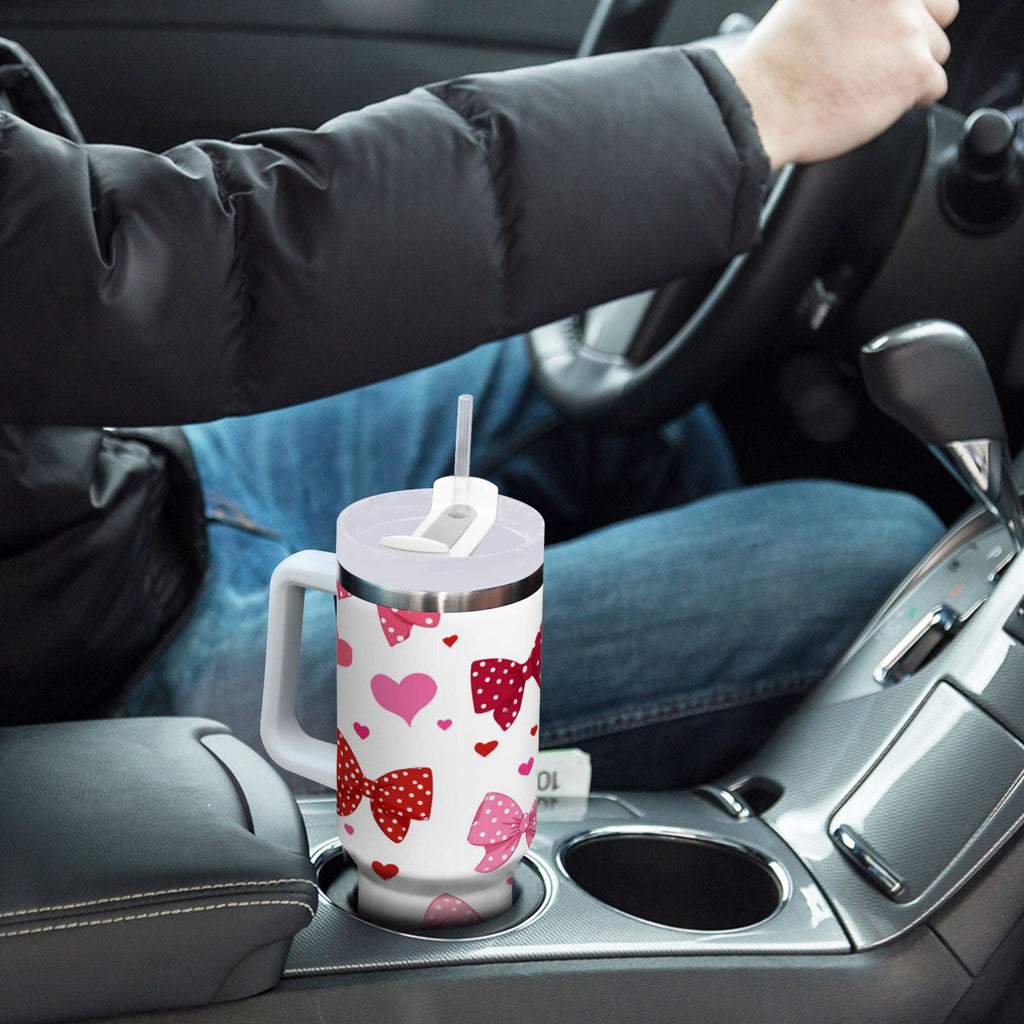 30 oz Insulated Stainless Steel Tumbler Double Wall Stainless Steel Tumbler with 2-Way Drinking Red and Pink Bows M595T