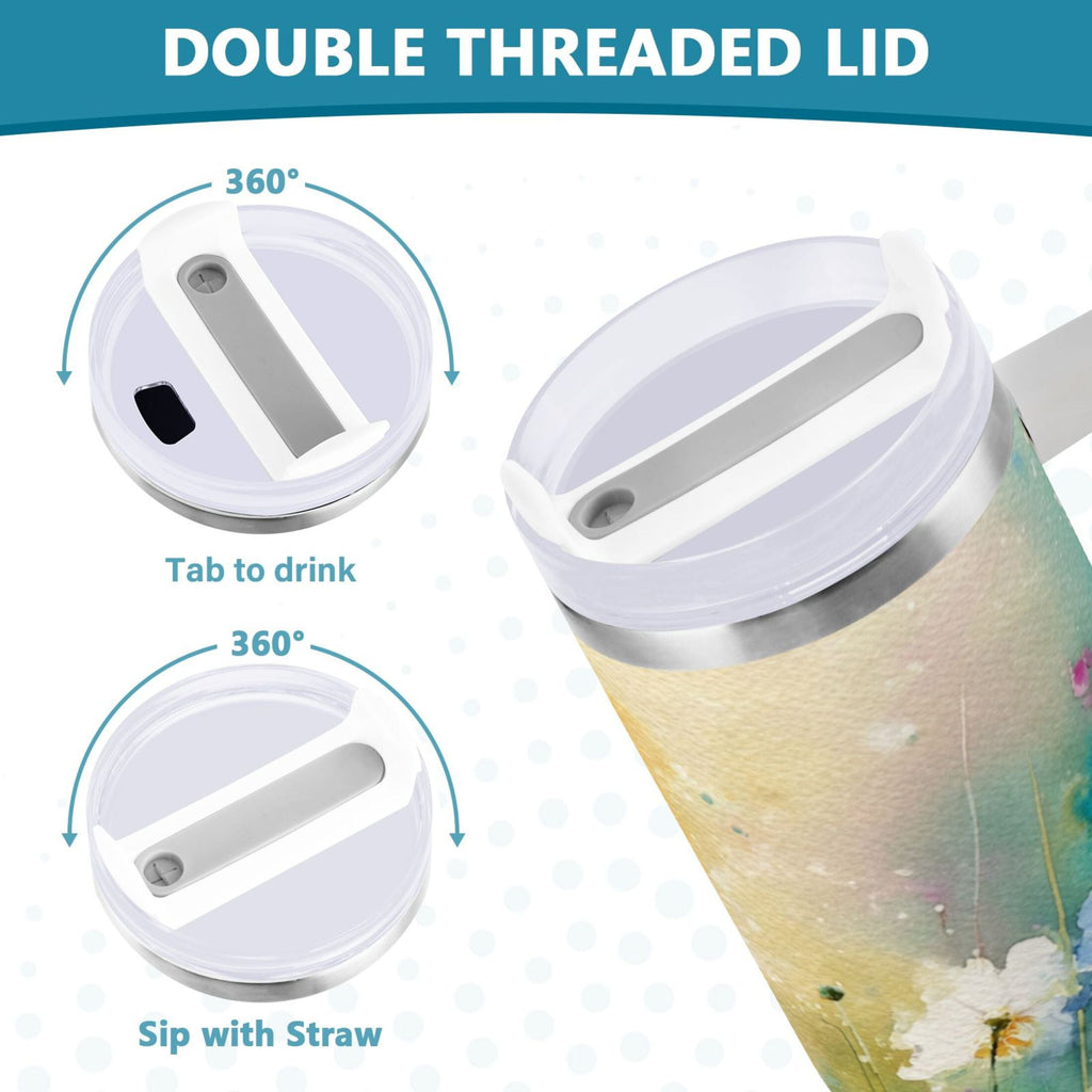 30 oz Insulated Stainless Steel Tumbler Double Wall Stainless Steel Tumbler with 2-Way Drinking Watercolor Wildflowers M563G