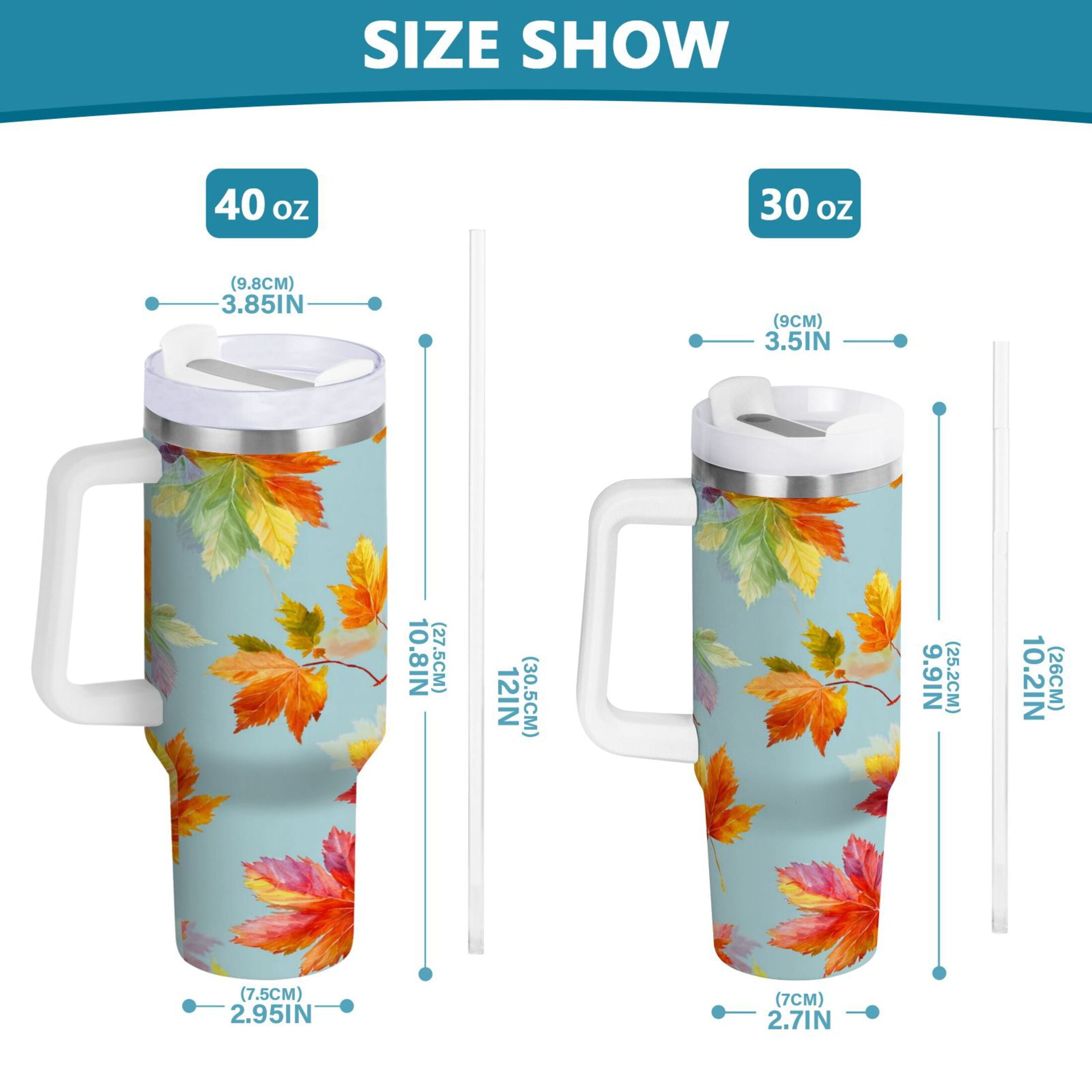30 oz Insulated Stainless Steel Tumbler Double Wall Stainless Steel Tumbler with 2-Way Drinking Colorful Autumn Maple Leaves M616H