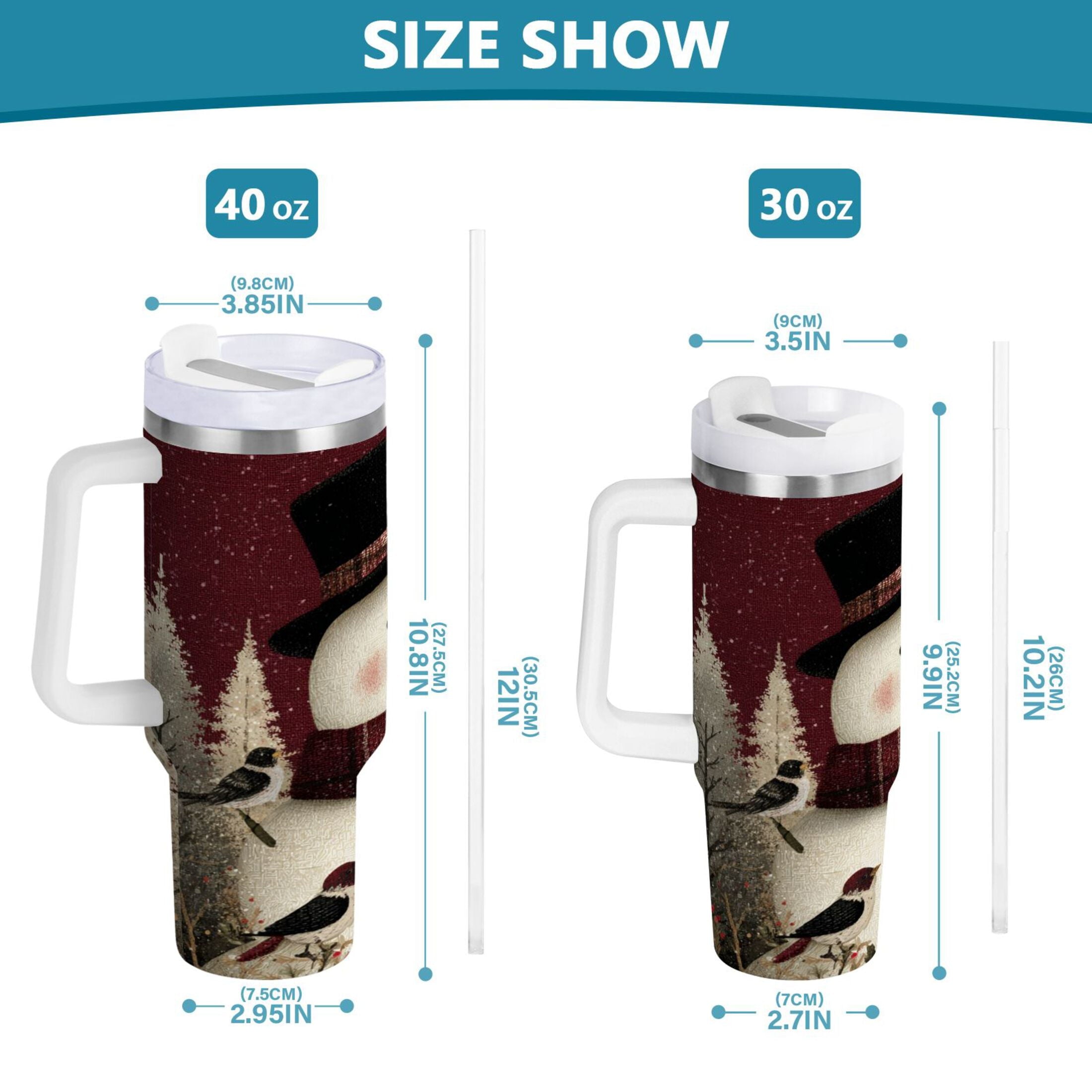 30 oz Insulated Stainless Steel Tumbler Double Wall Stainless Steel Tumbler with 2-Way Drinking Snowman and Birds M637Q