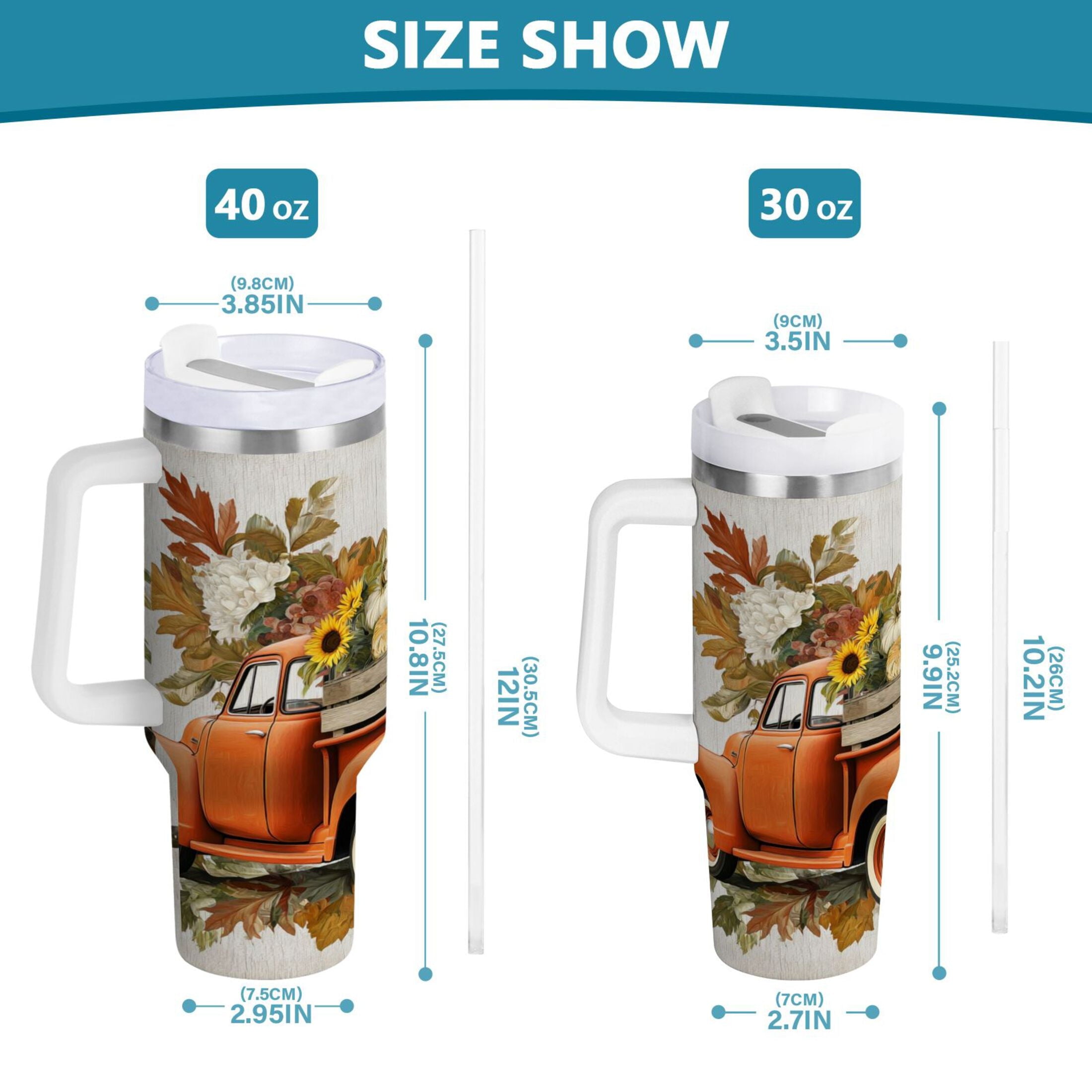40 oz Insulated Stainless Steel Tumbler Double Wall Stainless Steel Tumbler with 2-Way Drinking Truck Full Of Pumpkins M650K