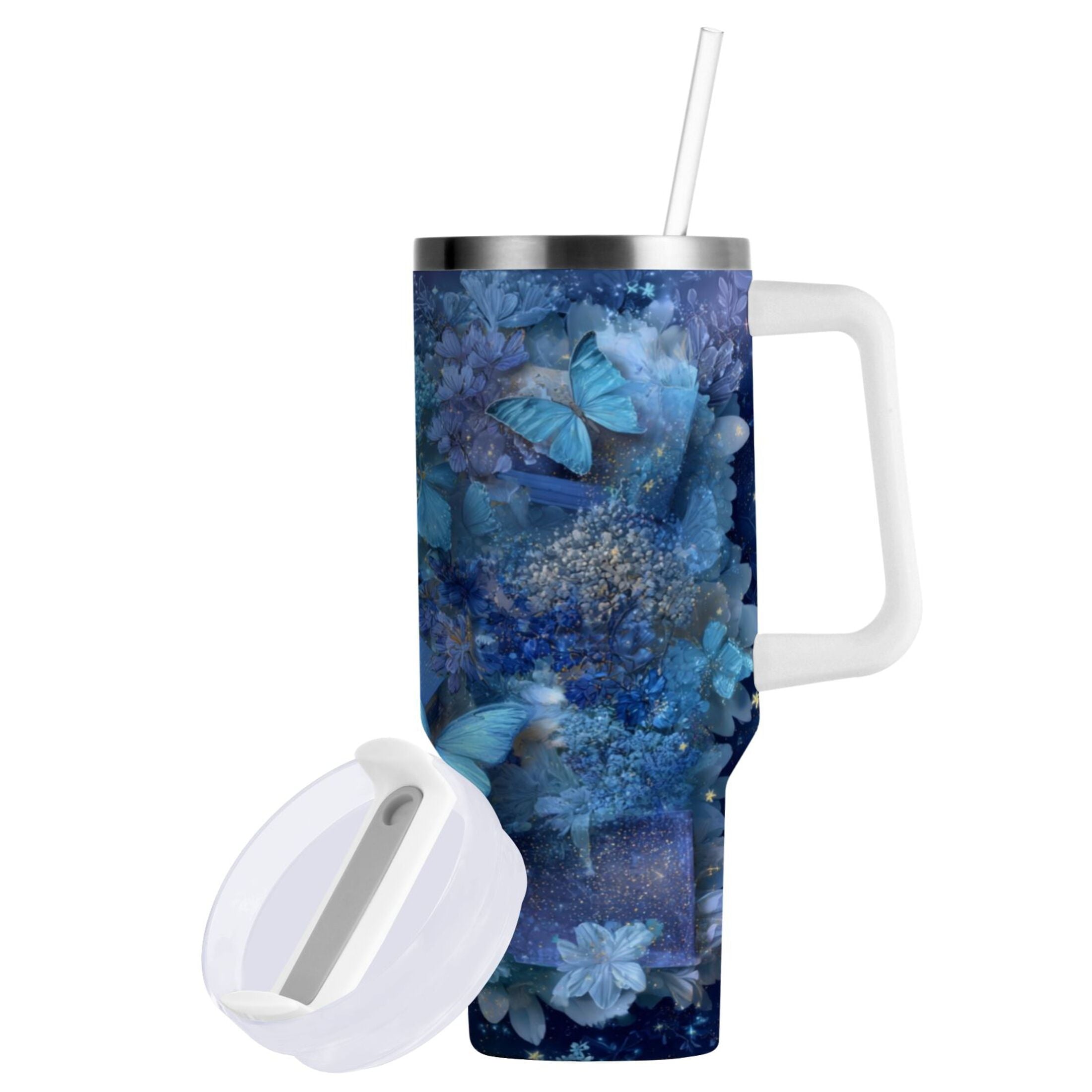 30 oz Insulated Stainless Steel Tumbler Double Wall Stainless Steel Tumbler with 2-Way Drinking Butterflies Books and Flowers M524V