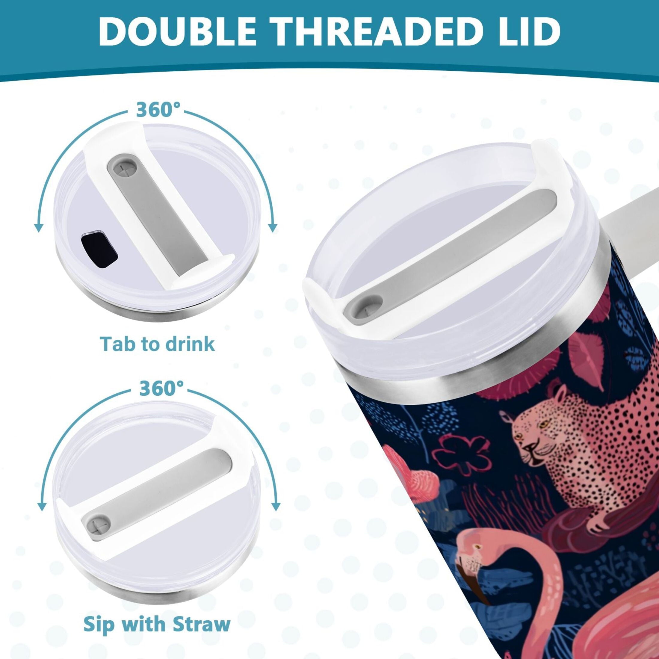 30 oz Insulated Stainless Steel Tumbler Double Wall Stainless Steel Tumbler with 2-Way Drinking Flamingos and Leopard Print M568A