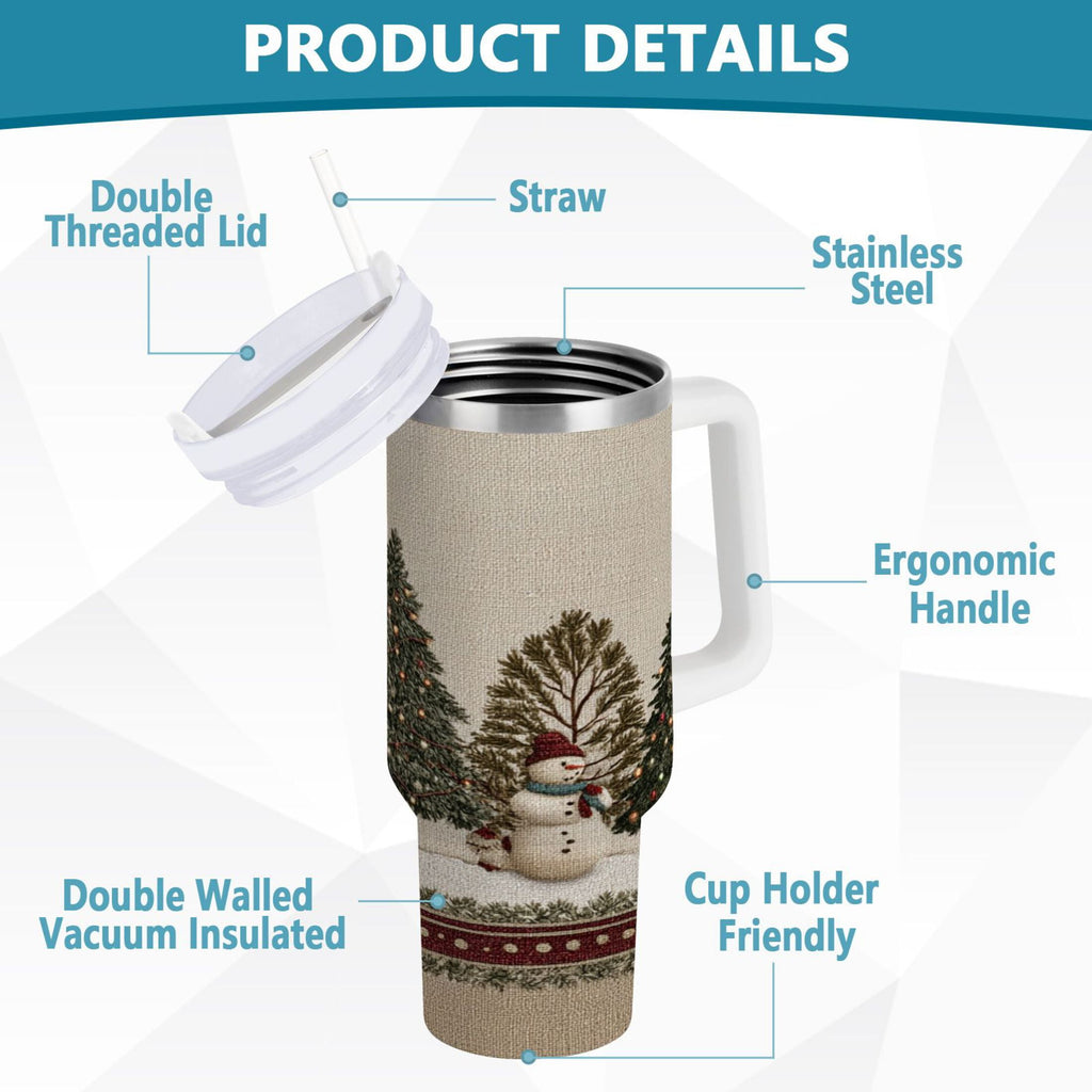 30 oz Insulated Stainless Steel Tumbler Double Wall Stainless Steel Tumbler with 2-Way Drinking Snowmen and Deer in The Forest M582Z