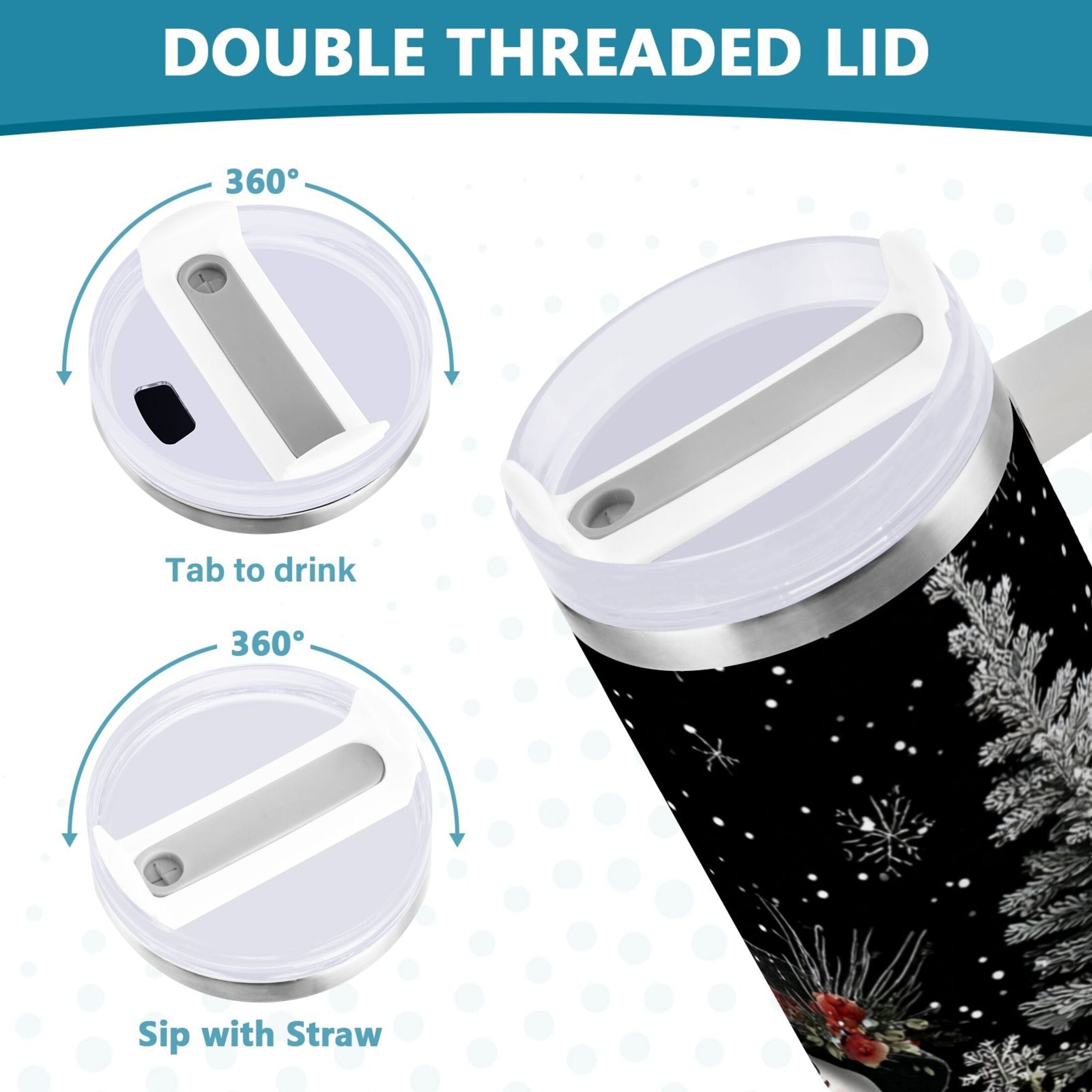 30 oz Insulated Stainless Steel Tumbler Double Wall Stainless Steel Tumbler with 2-Way Drinking Christmas Snowman M583H