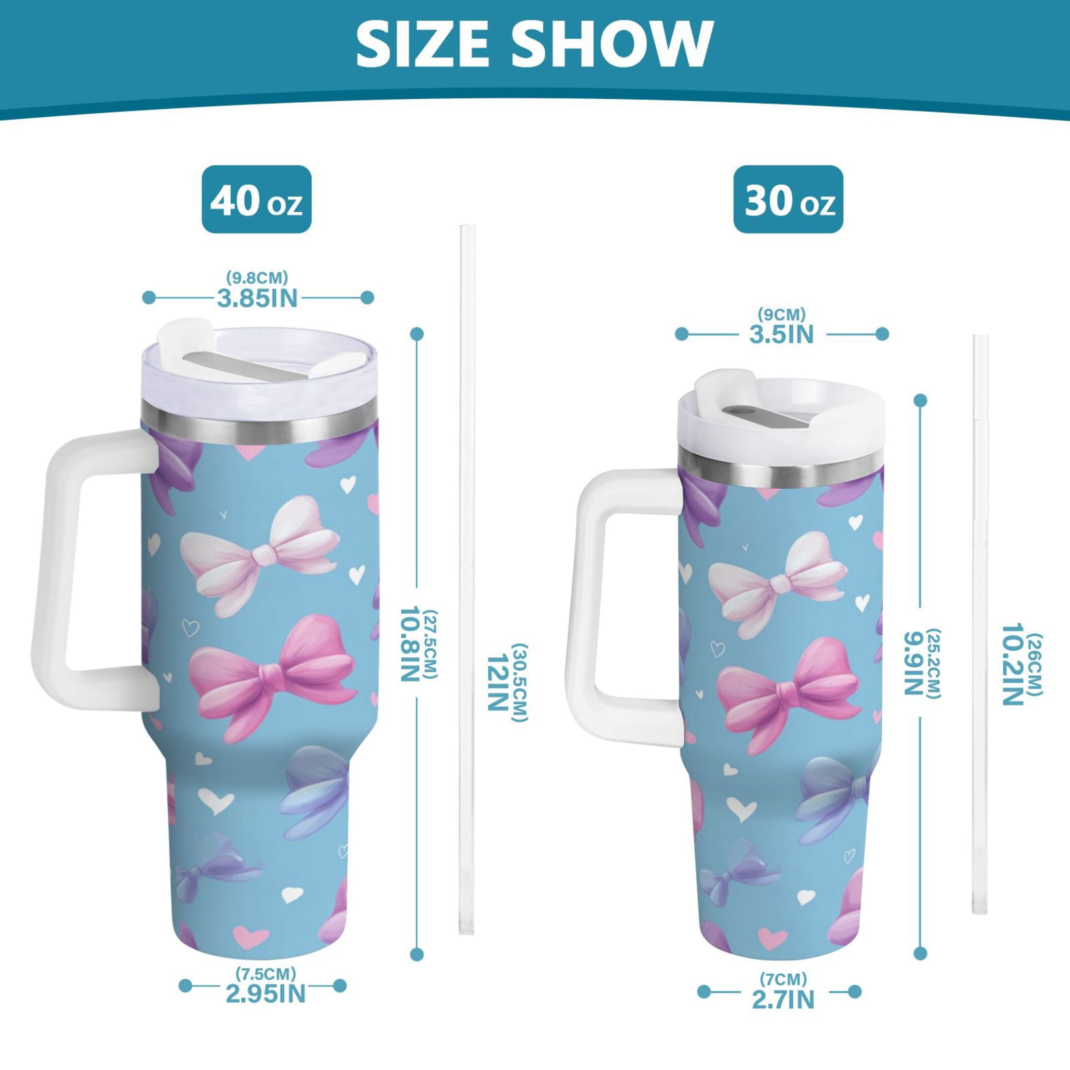30 oz Insulated Stainless Steel Tumbler Double Wall Stainless Steel Tumbler with 2-Way Drinking Pink and Purple Bows M526E