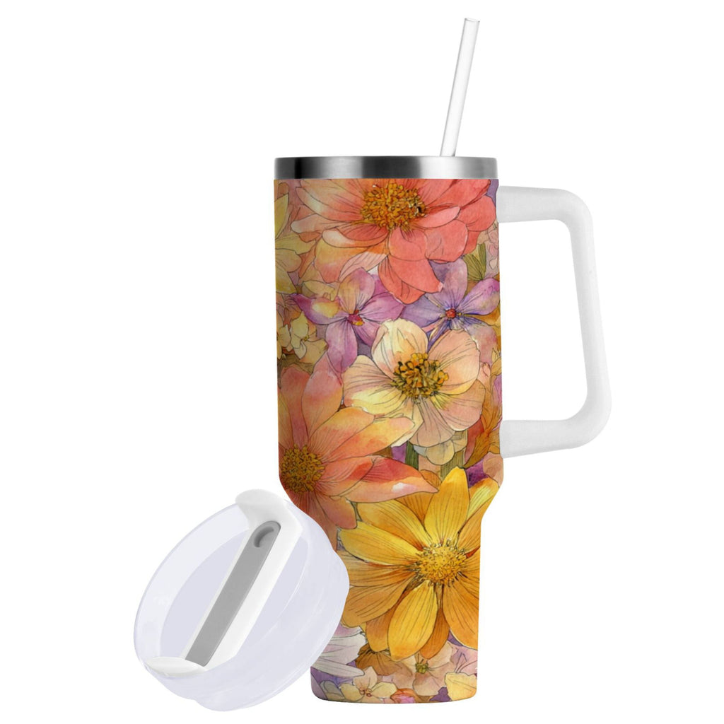 30 oz Insulated Stainless Steel Tumbler Double Wall Stainless Steel Tumbler with 2-Way Drinking Summer Blossoms M540T
