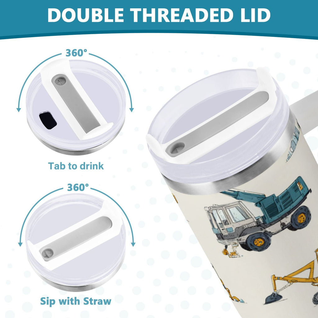 30 oz Insulated Stainless Steel Tumbler Double Wall Stainless Steel Tumbler with 2-Way Drinking Engineering Vehicle Pattern M653J