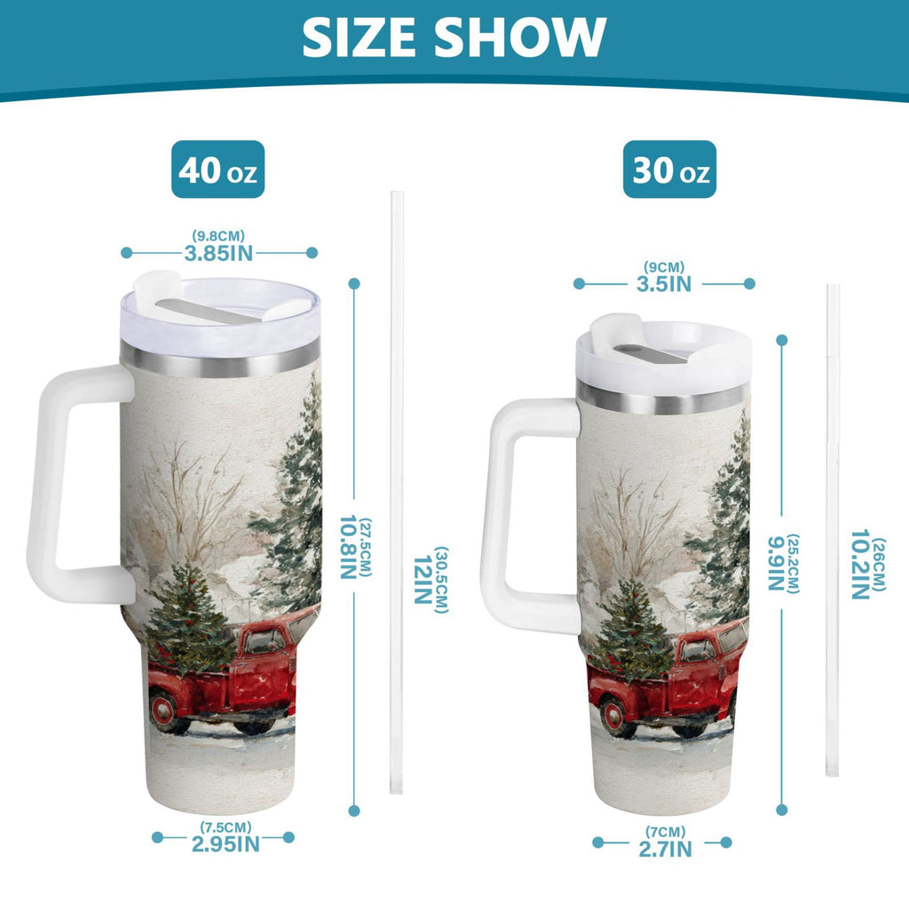 30 oz Insulated Stainless Steel Tumbler Double Wall Stainless Steel Tumbler with 2-Way Drinking Truck with Christmas Decorations M657B