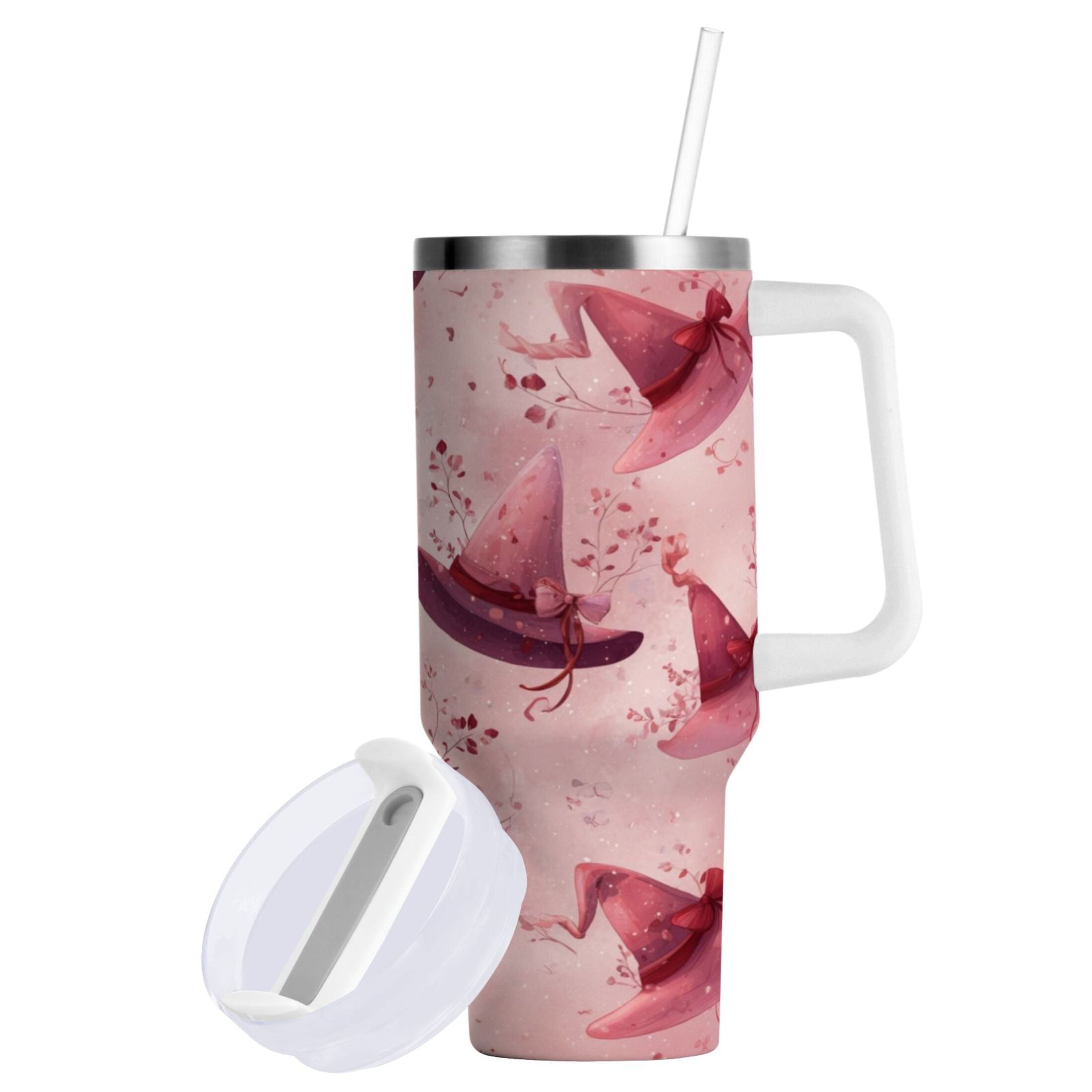 30 oz Insulated Stainless Steel Tumbler Double Wall Stainless Steel Tumbler with 2-Way Drinking Hats with Delicate Bows M679A