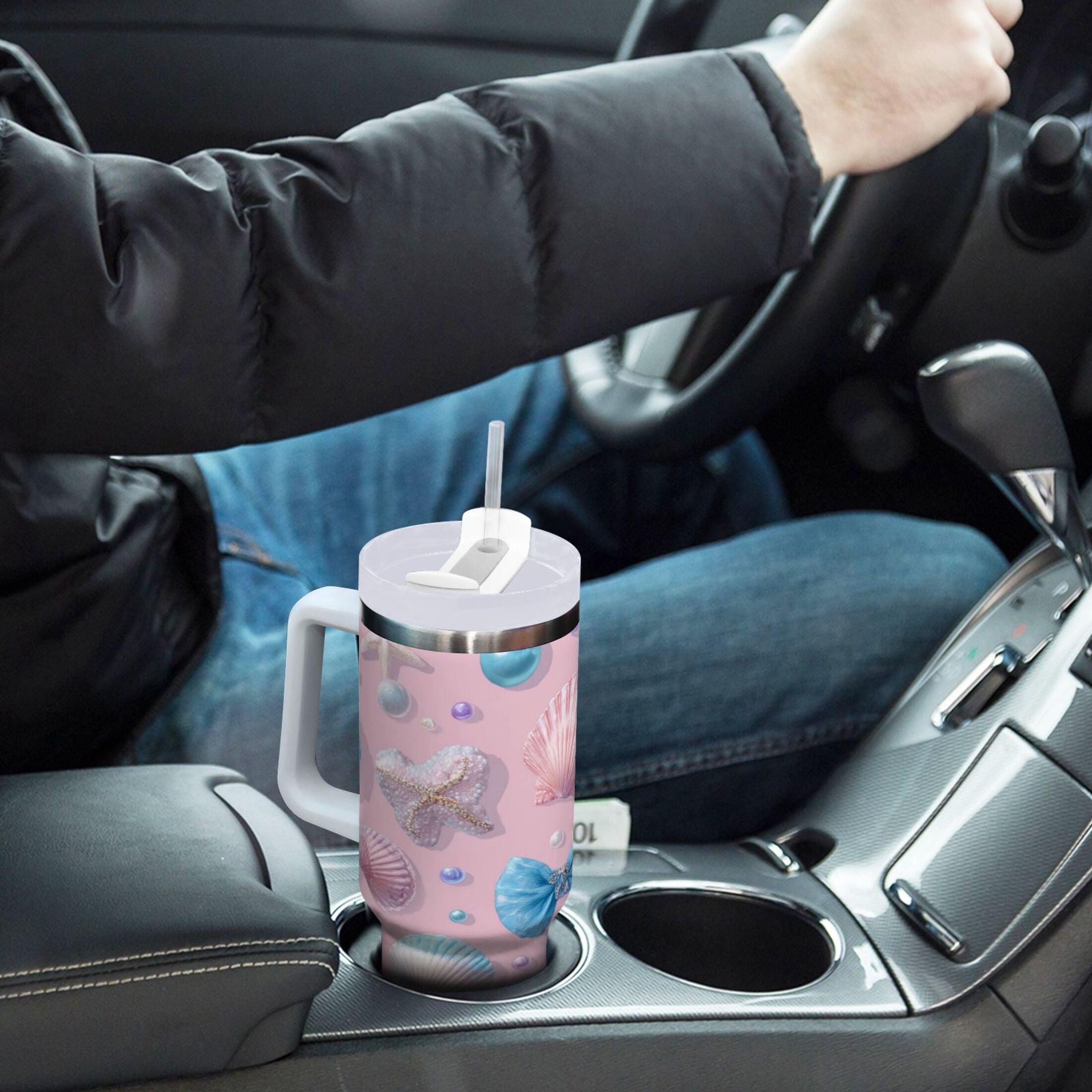 30 oz Insulated Stainless Steel Tumbler Double Wall Stainless Steel Tumbler with 2-Way Drinking Seashells and Bows M519K