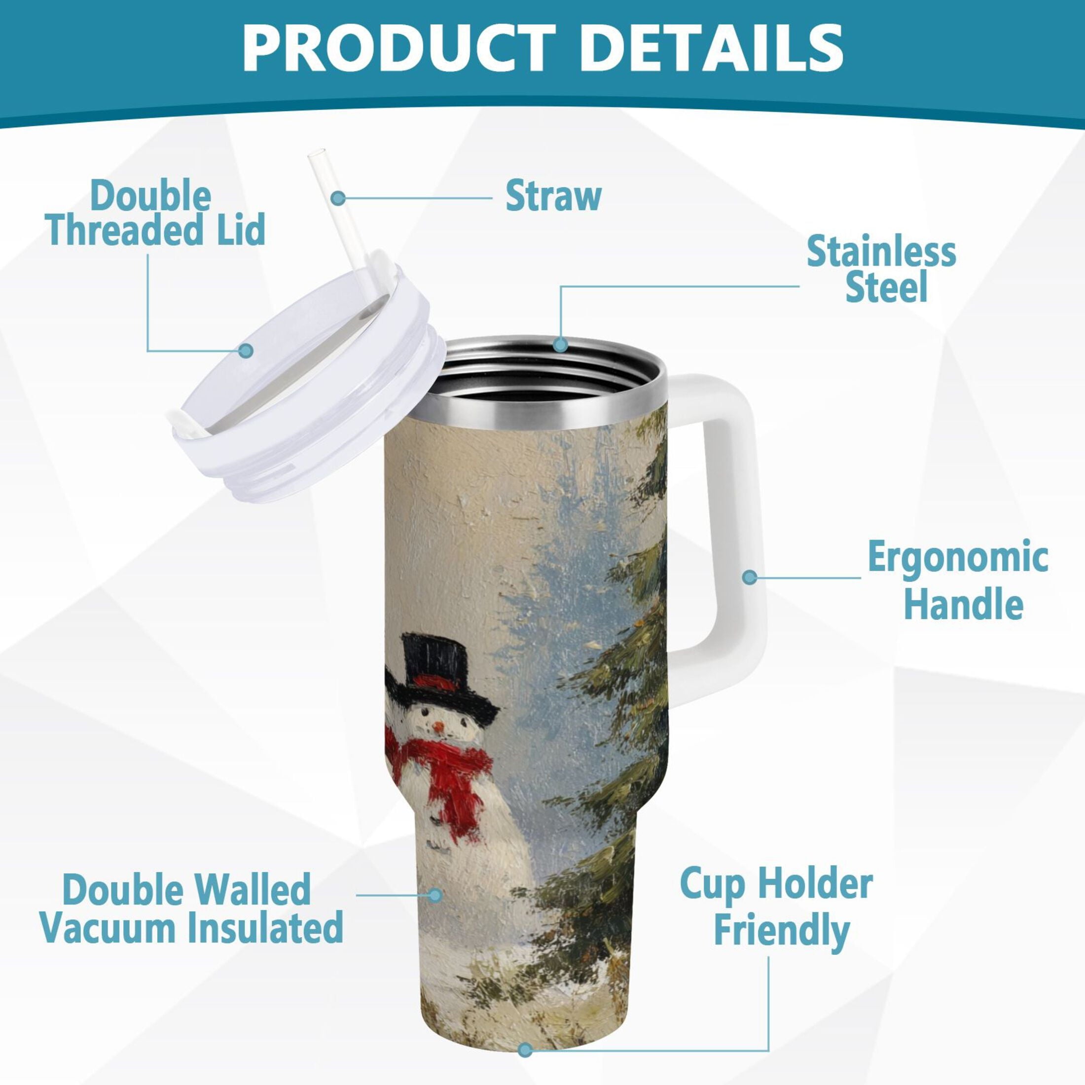 40 oz Insulated Stainless Steel Tumbler Double Wall Stainless Steel Tumbler with 2-Way Drinking Moody Snowman Couple M671Z