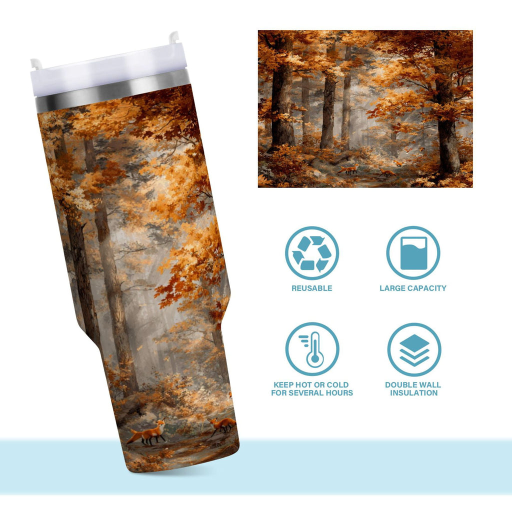 30 oz Insulated Stainless Steel Tumbler Double Wall Stainless Steel Tumbler with 2-Way Drinking Beautiful Autumn Forest M556T
