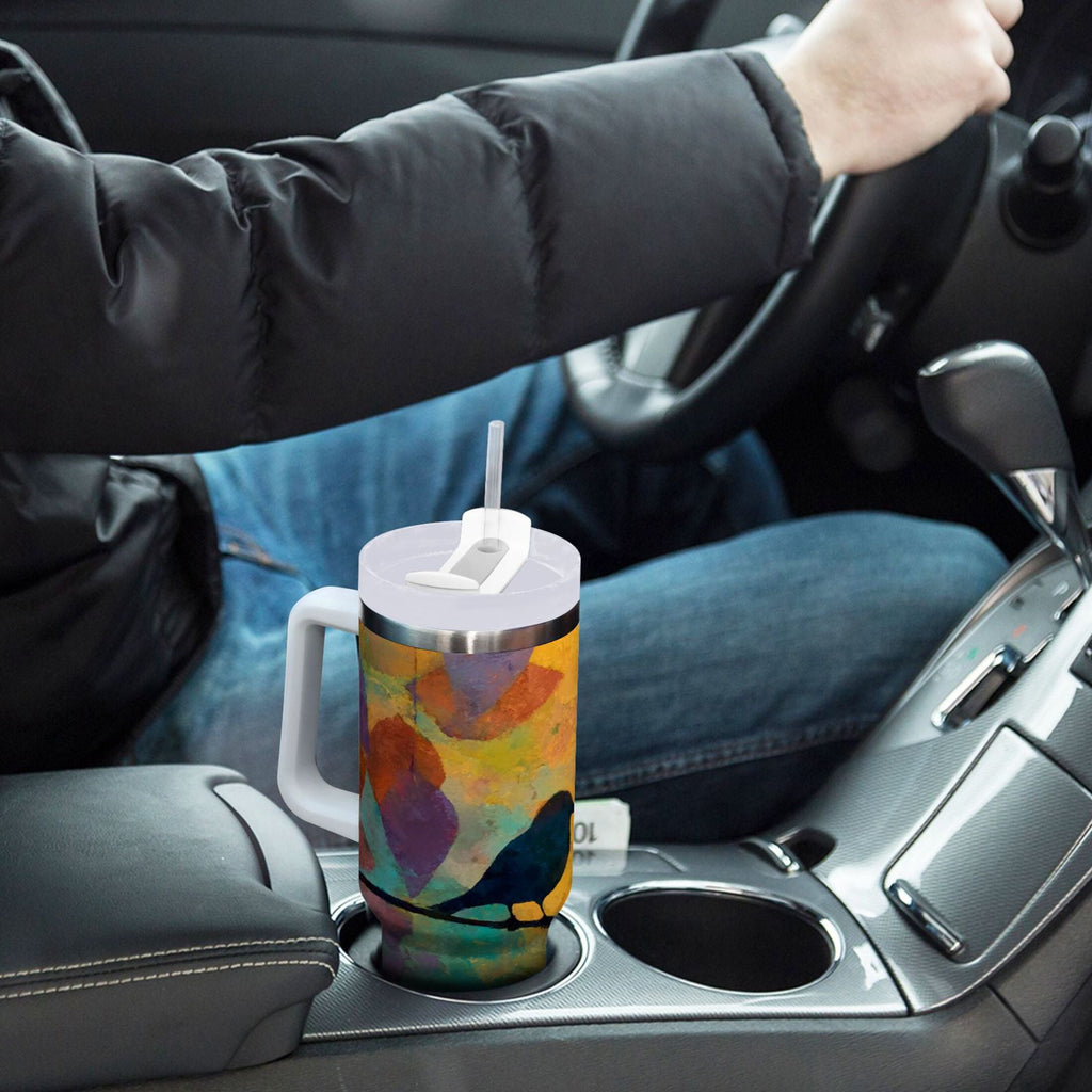 30 oz Insulated Stainless Steel Tumbler Double Wall Stainless Steel Tumbler with 2-Way Drinking Birds on A Wire M613K